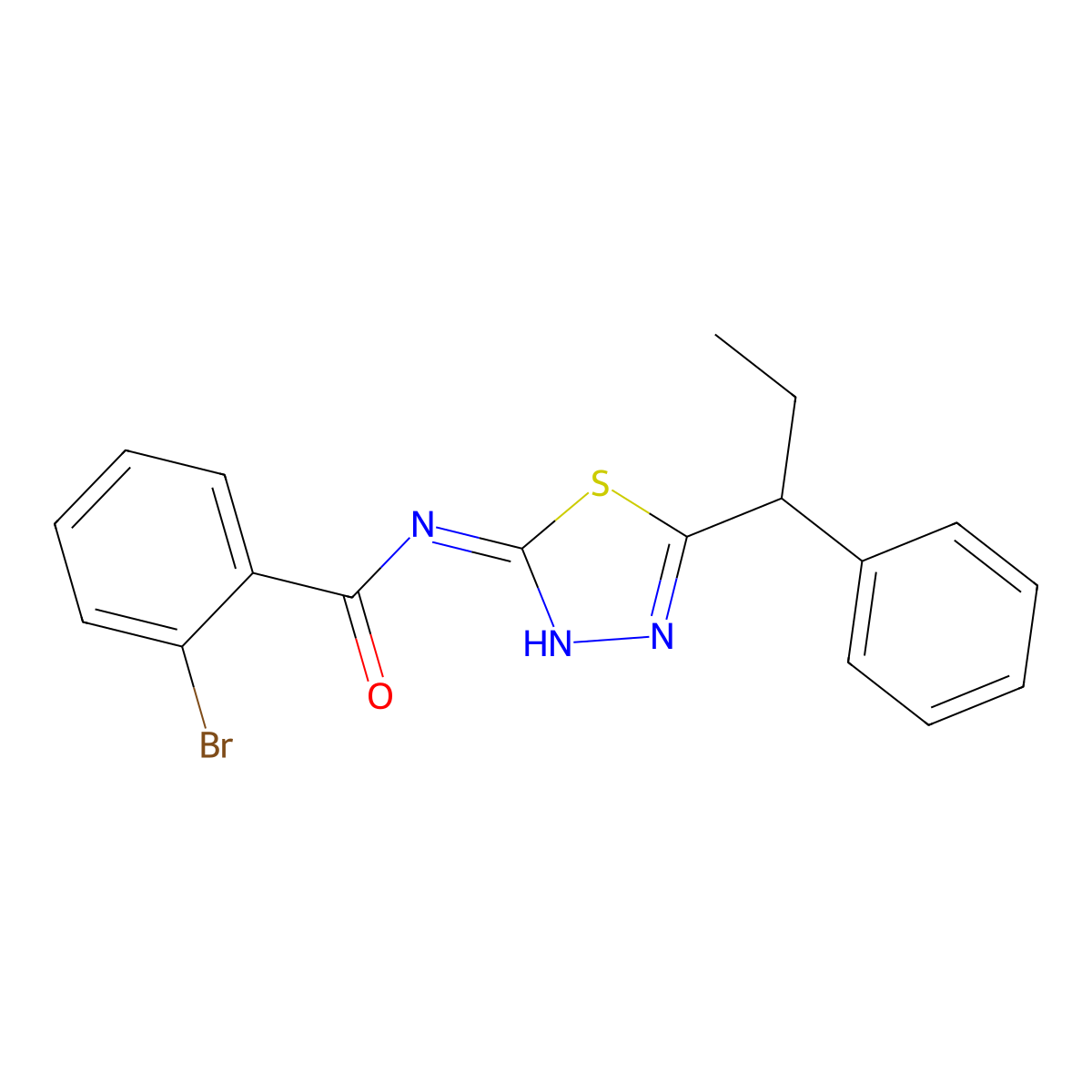 2-bromo-N-[5-(1-phenylpropyl)-1,3,4-thiadiazol-2-yl]benzamide molecular structure, CAS 346645-14-5