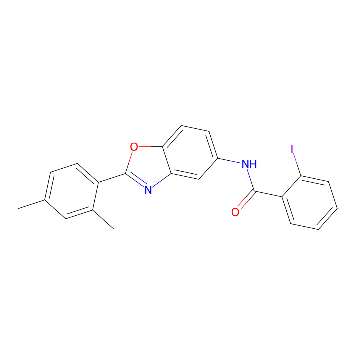 N-[2-(2,4-dimethylphenyl)-1,3-benzoxazol-5-yl]-2-iodobenzamide molecular structure, CAS 346646-03-5