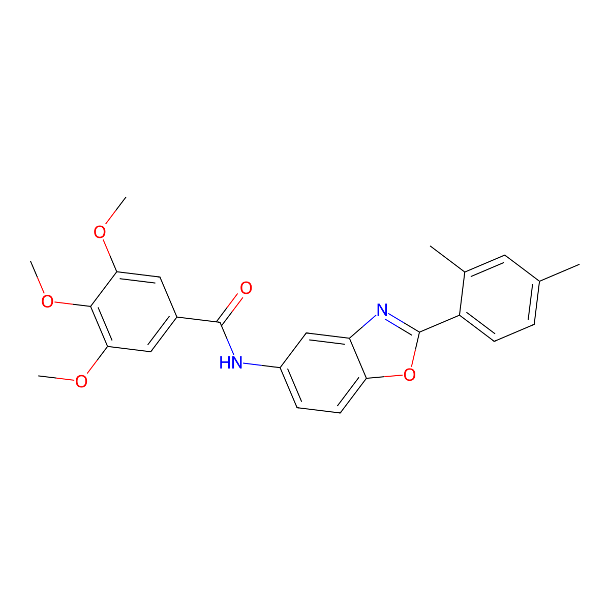 N-[2-(2,4-dimethylphenyl)-1,3-benzoxazol-5-yl]-3,4,5-trimethoxybenzamide molecular structure, CAS 346646-09-1