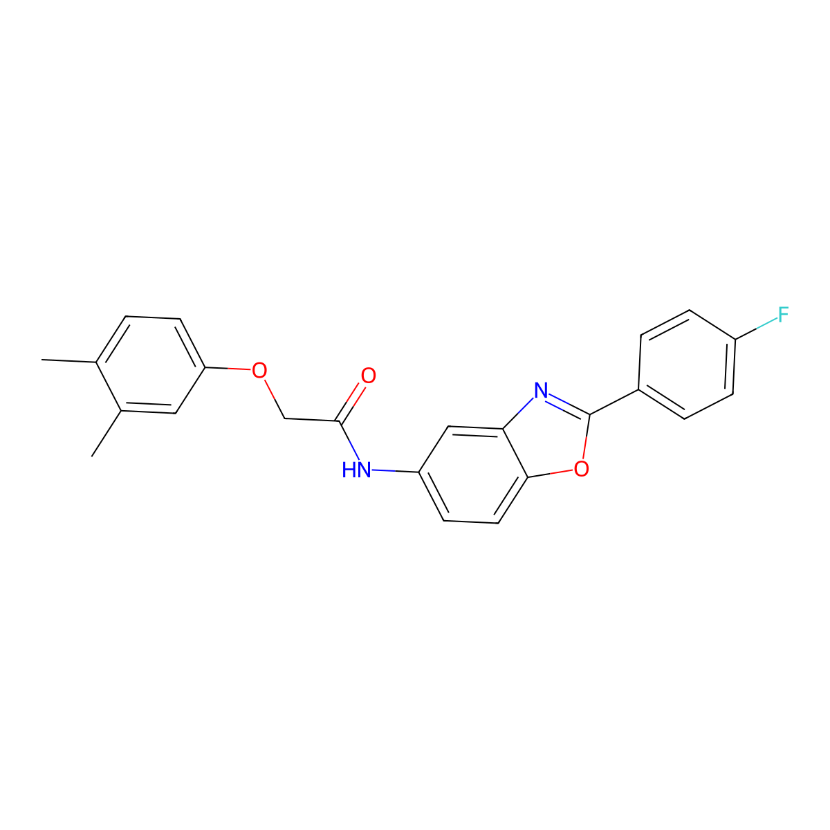 2-(3,4-dimethylphenoxy)-N-[2-(4-fluorophenyl)-1,3-benzoxazol-5-yl]acetamide molecular structure, CAS 346647-19-6