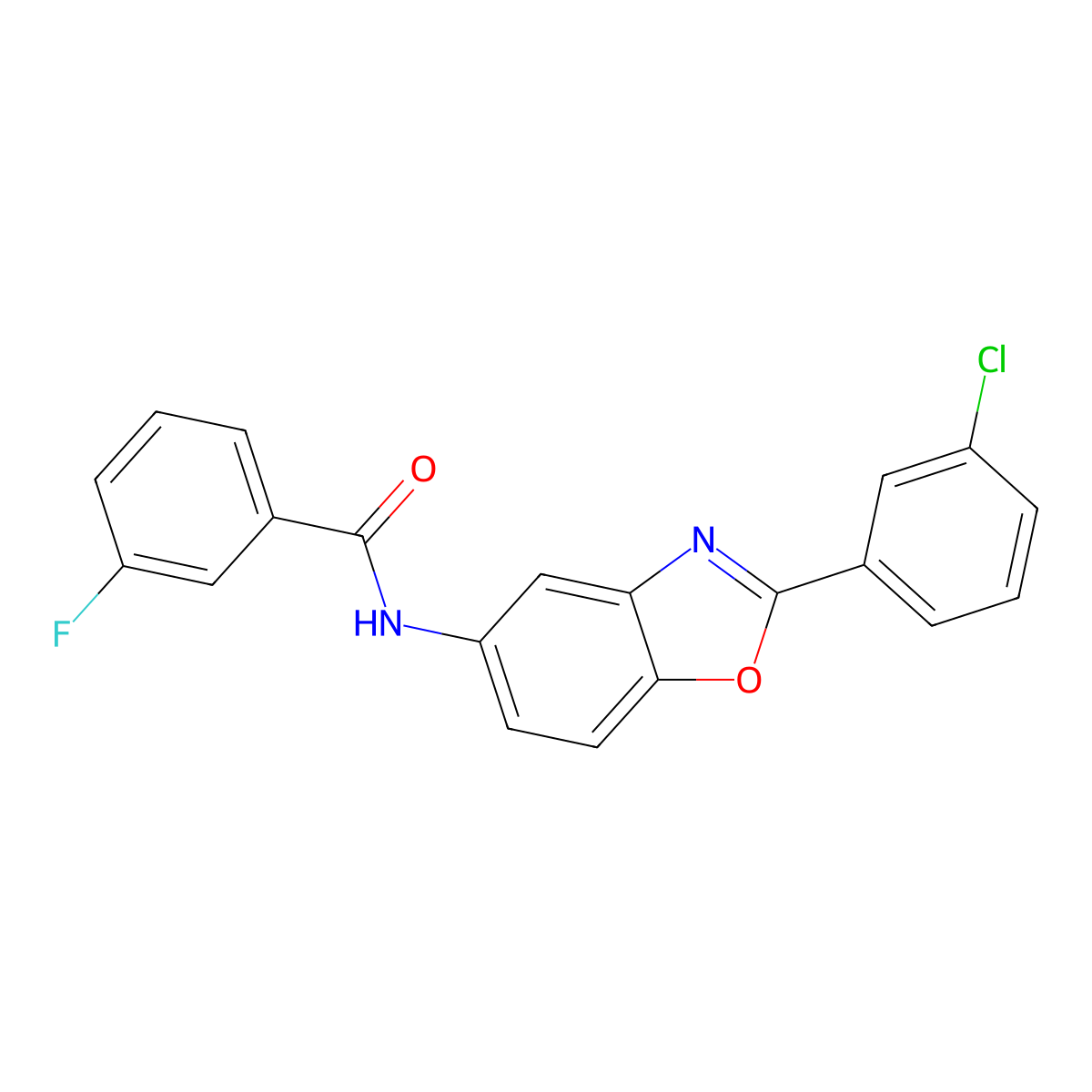 N-[2-(3-chlorophenyl)-1,3-benzoxazol-5-yl]-3-fluorobenzamide molecular structure, CAS 346647-40-3