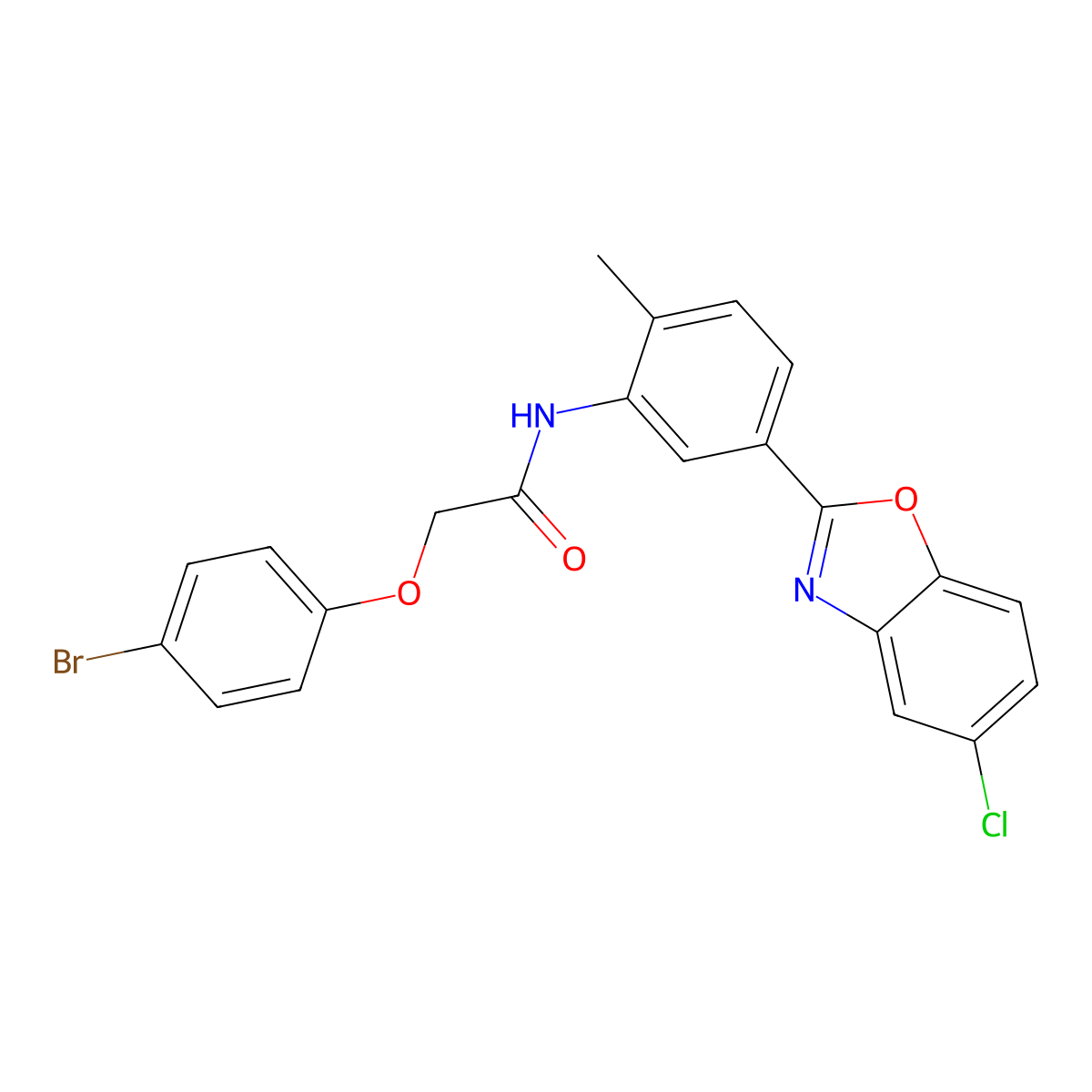 2-(4-bromophenoxy)-N-[5-(5-chloro-1,3-benzoxazol-2-yl)-2-methylphenyl]acetamide molecular structure, CAS 346648-29-1