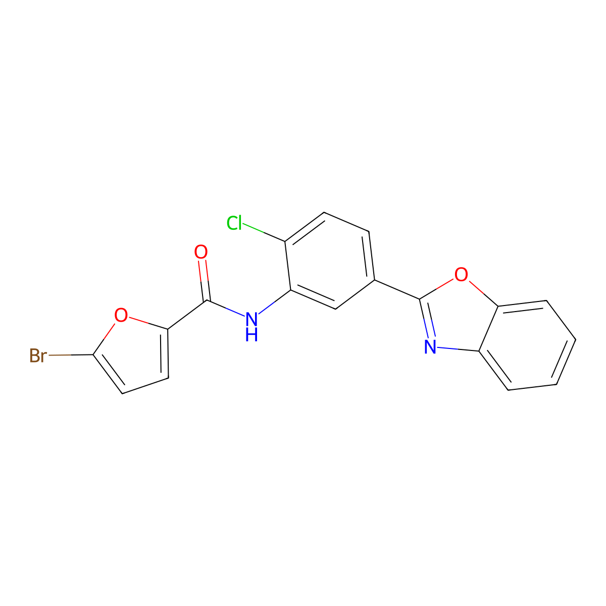N-[5-(1,3-benzoxazol-2-yl)-2-chlorophenyl]-5-bromofuran-2-carboxamide molecular structure, CAS 346648-56-4