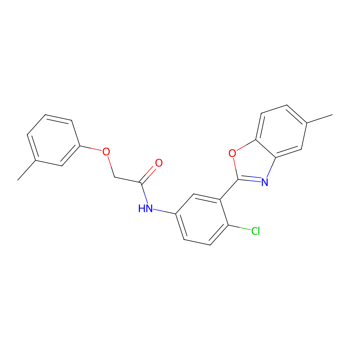 N-[4-chloro-3-(5-methyl-1,3-benzoxazol-2-yl)phenyl]-2-(3-methylphenoxy)acetamide molecular structure, CAS 346648-64-4