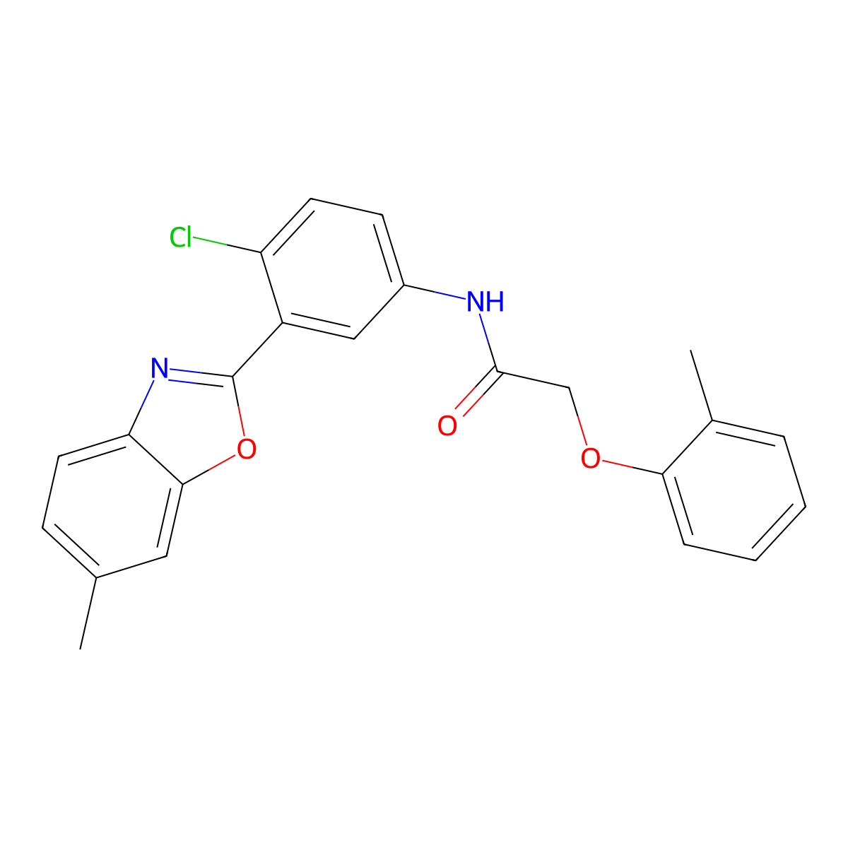N-[4-chloro-3-(6-methyl-1,3-benzoxazol-2-yl)phenyl]-2-(2-methylphenoxy)acetamide molecular structure, CAS 346648-68-8