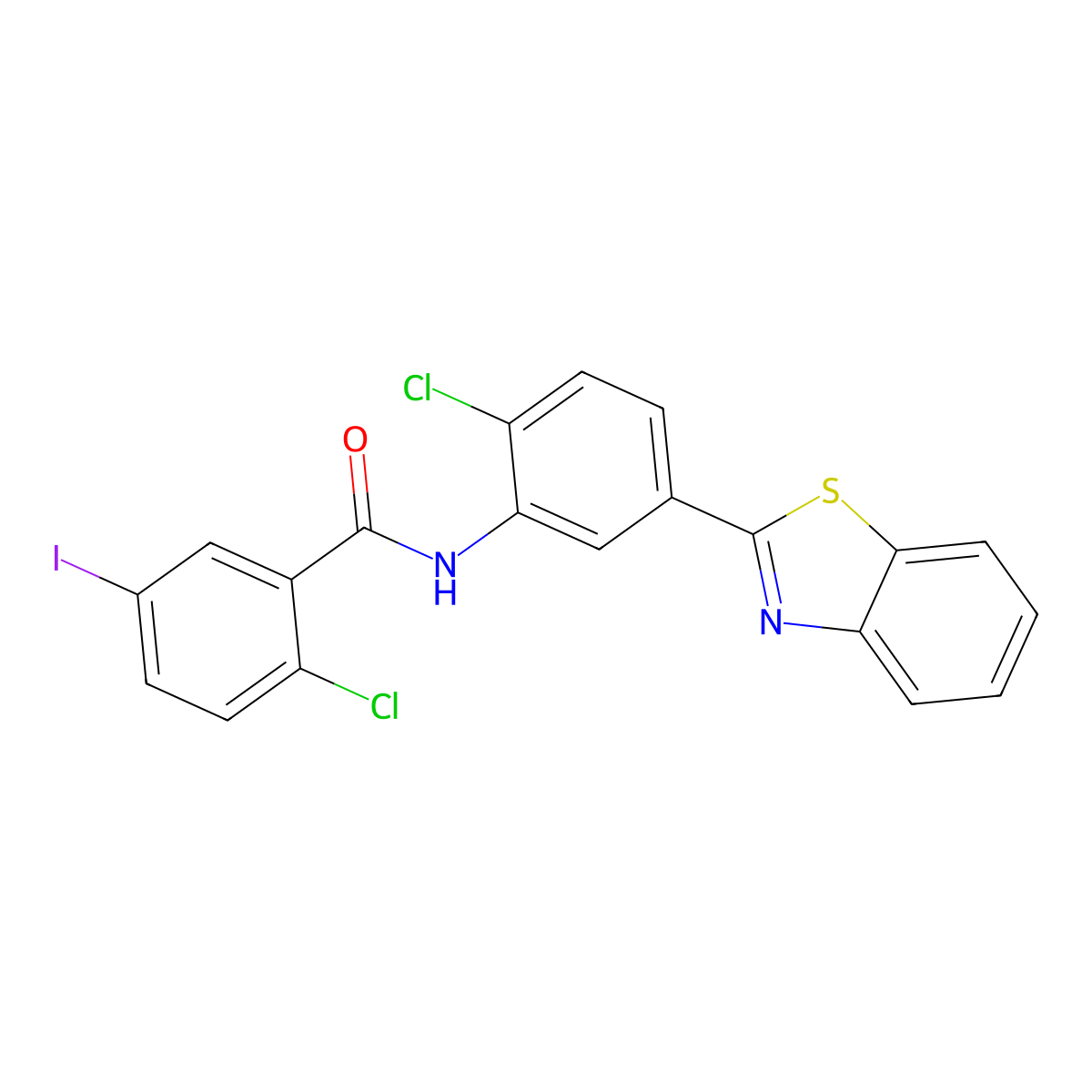N-[5-(1,3-benzothiazol-2-yl)-2-chlorophenyl]-2-chloro-5-iodobenzamide molecular structure, CAS 346649-09-0