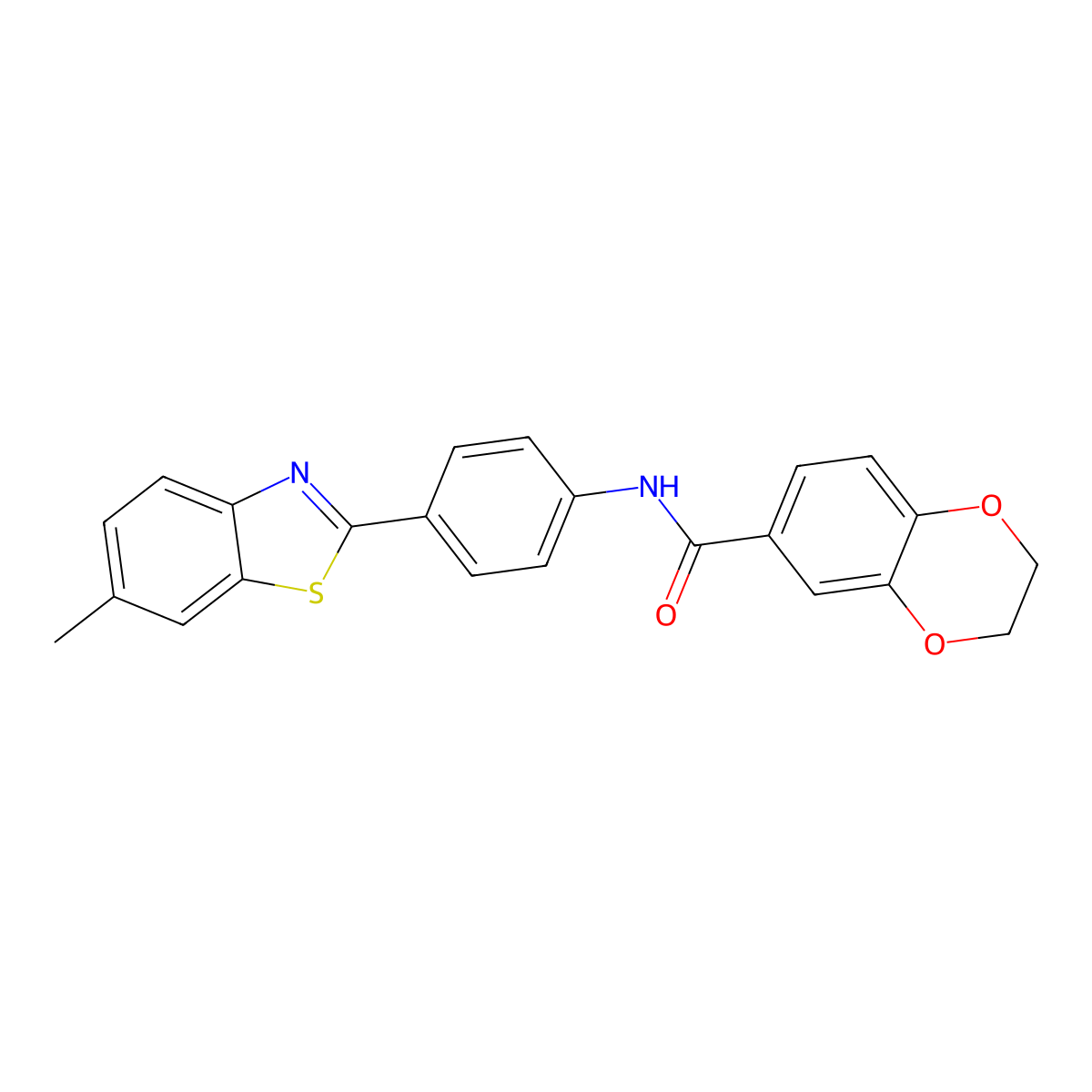 N-[4-(6-methyl-1,3-benzothiazol-2-yl)phenyl]-2,3-dihydro-1,4-benzodioxine-6-carboxamide molecular structure, CAS 346649-61-4