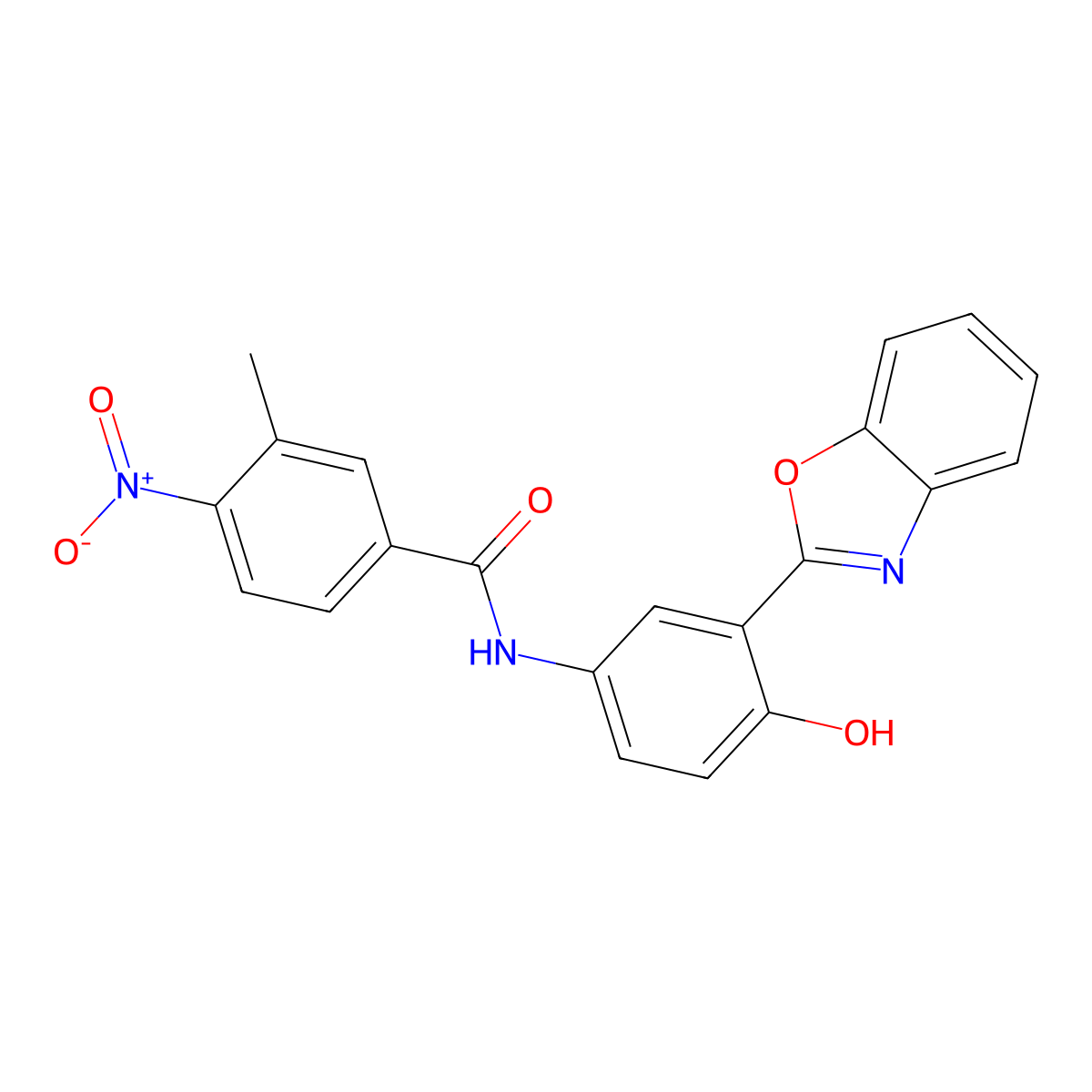 N-[3-(1,3-benzoxazol-2-yl)-4-hydroxyphenyl]-3-methyl-4-nitrobenzamide molecular structure, CAS 346652-28-6