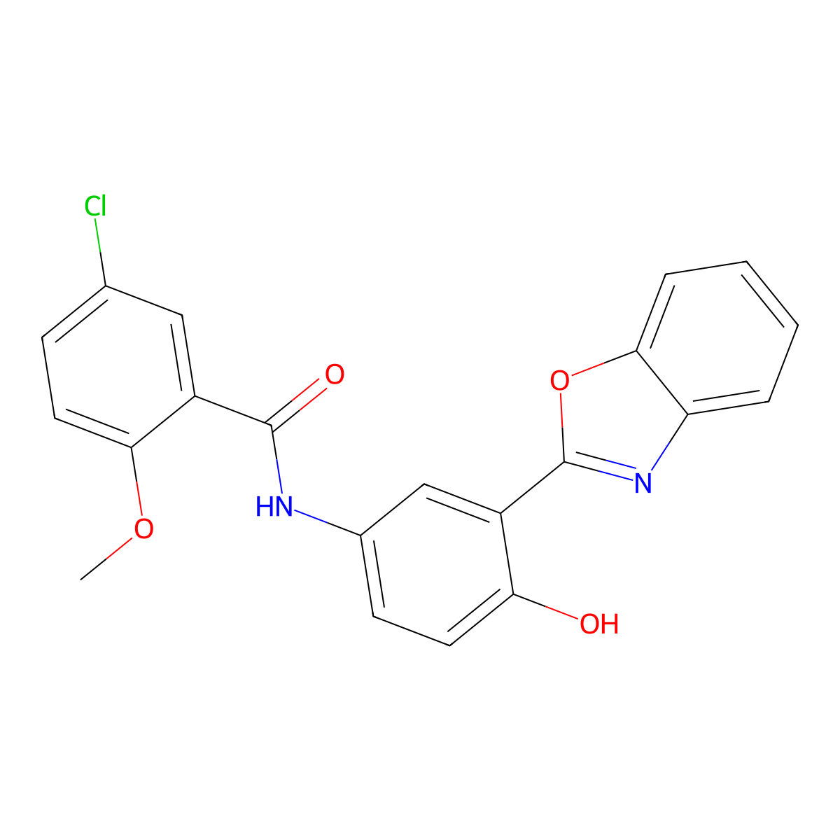N-[3-(1,3-benzoxazol-2-yl)-4-hydroxyphenyl]-5-chloro-2-methoxybenzamide molecular structure, CAS 346652-36-6