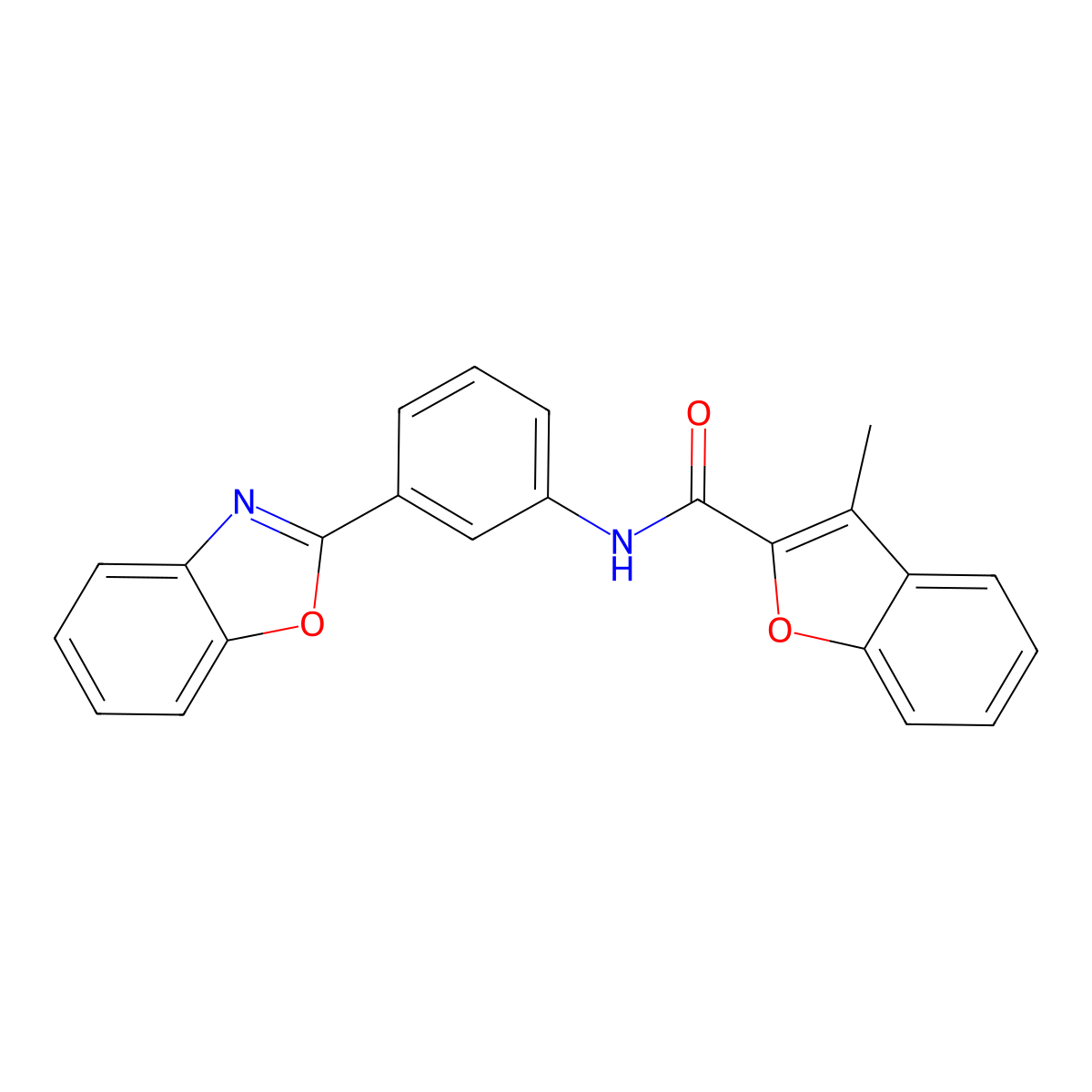 N-[3-(1,3-benzoxazol-2-yl)phenyl]-3-methyl-1-benzofuran-2-carboxamide molecular structure, CAS 346653-08-5