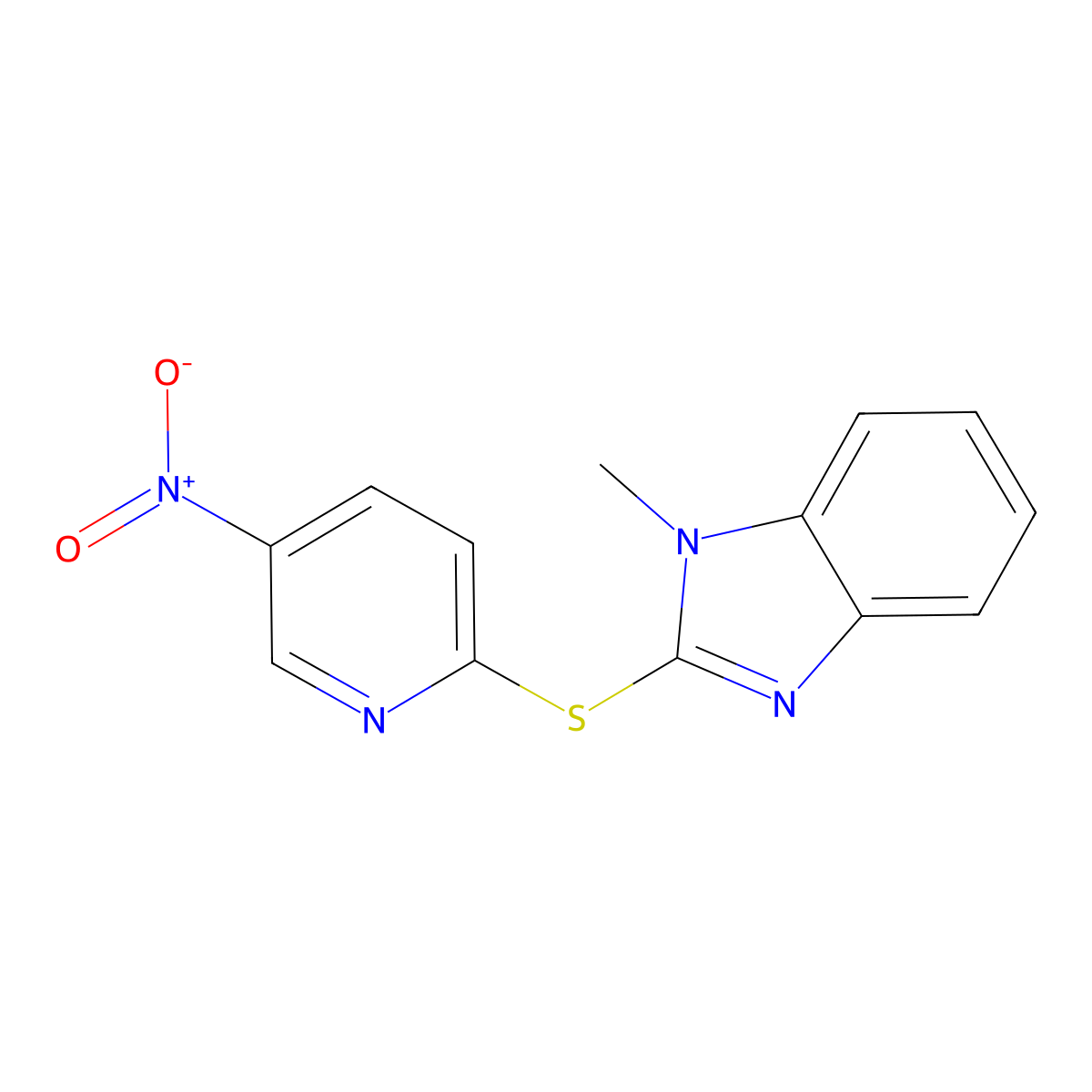 2-(1-Methylbenzimidazol-2-ylthio)-5-nitropyridine molecular structure, CAS 346661-29-8