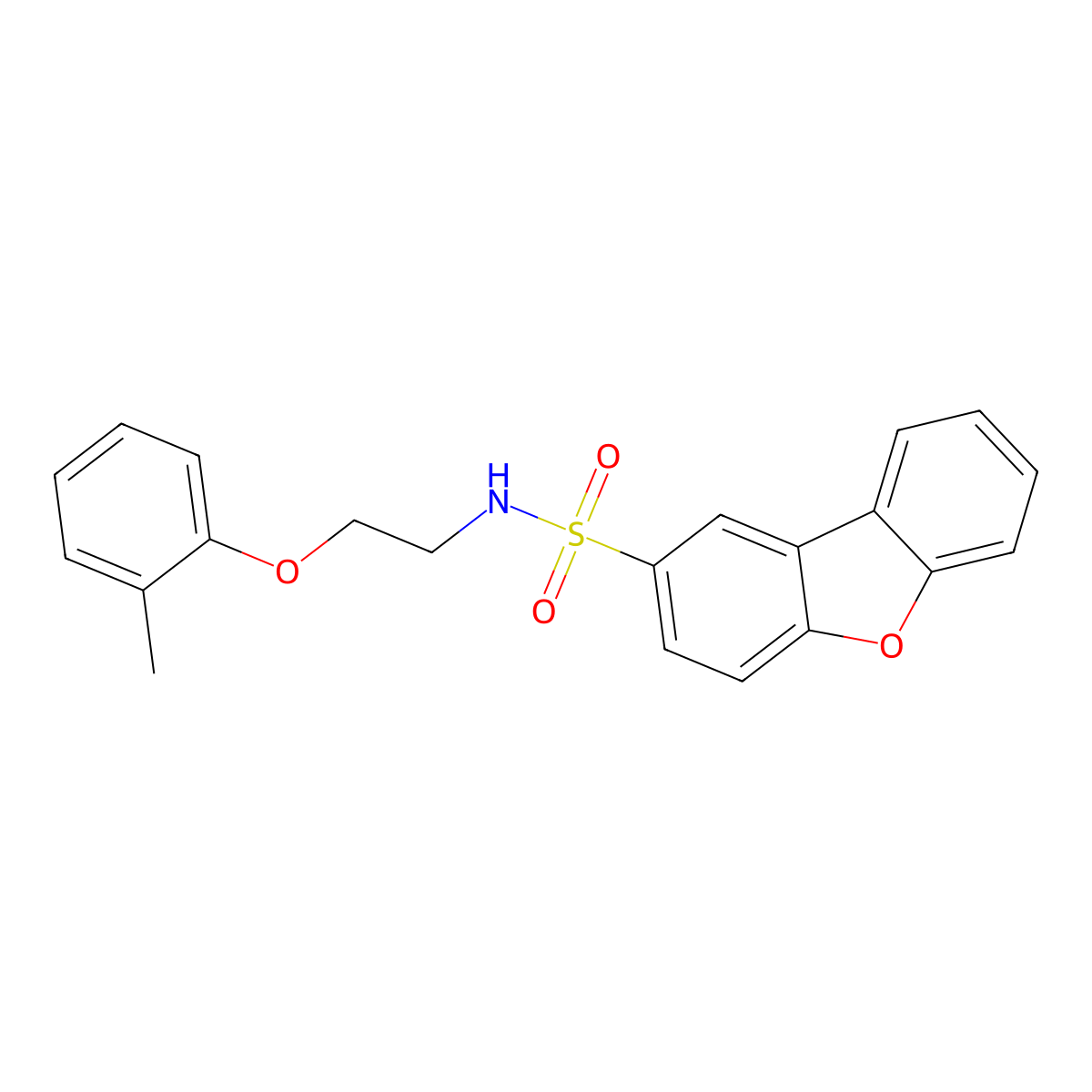 N-[2-(2-methylphenoxy)ethyl]dibenzofuran-2-sulfonamide molecular structure, CAS 346662-28-0