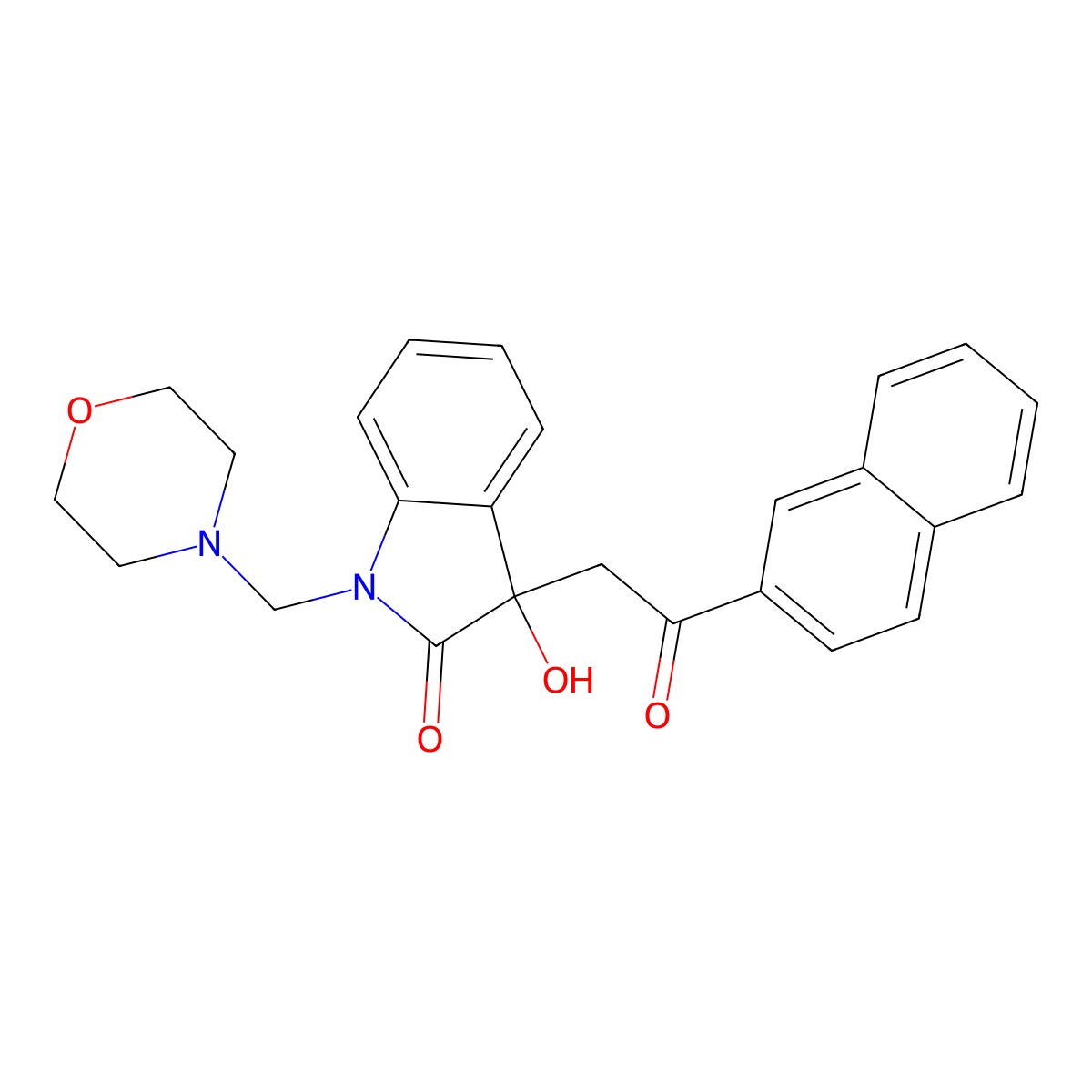 3-Hydroxy-1-(morpholin-4-ylmethyl)-3-(2-naphthalen-2-yl-2-oxoethyl)indol-2-one molecular structure, CAS 346663-32-9