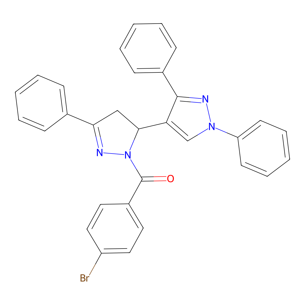 (4-bromophenyl)(1',3',5-triphenyl-3,4-dihydro-1'H,2H-[3,4'-bipyrazol]-2-yl)methanone molecular structure, CAS 346665-85-8