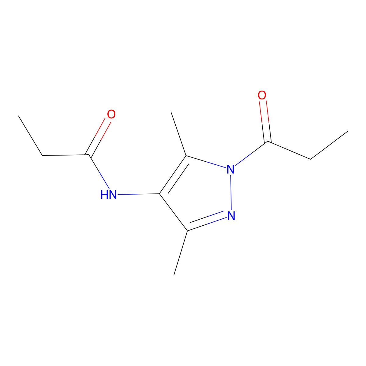 N-[3,5-dimethyl-1-(1-oxopropyl)-4-pyrazolyl]propanamide molecular structure, CAS 346665-91-6