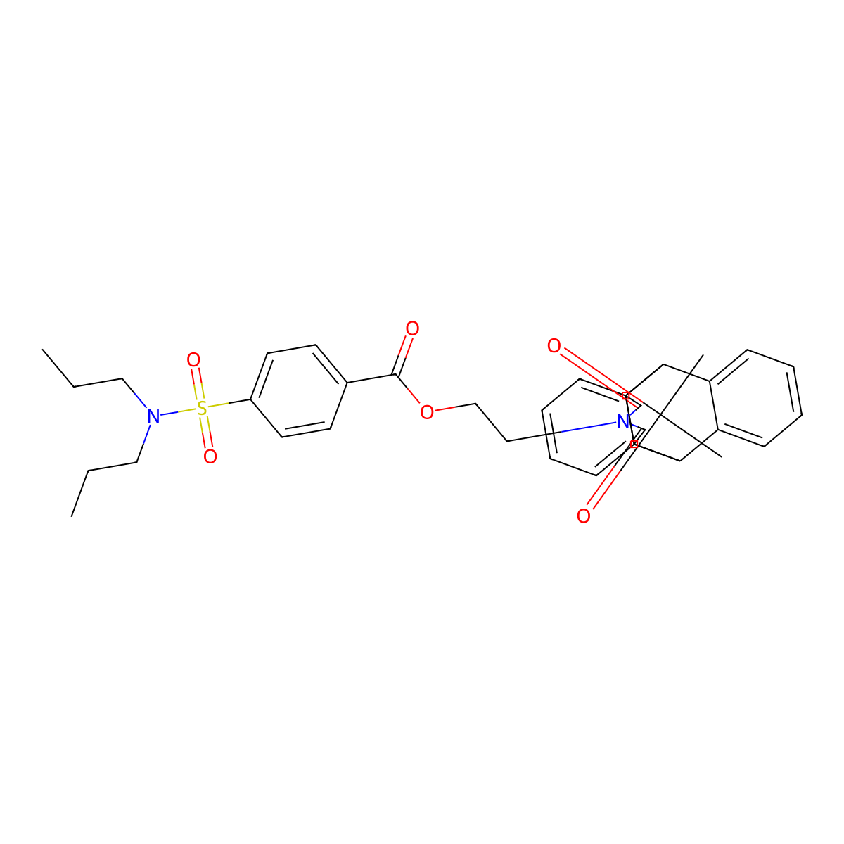 2-{16,18-Dioxo-17-azapentacyclo[6.6.5.0^{2,7}.0^{9,14}.0^{15,19}]nonadeca-2(7),3,5,9(14),10,12-hexaen-17-yl}ethyl 4-(dipropylsulfamoyl)benzoate molecular structure, CAS 346666-00-0