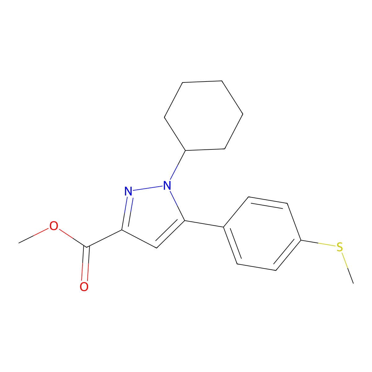 Methyl 1-cyclohexyl-5-(4-(methylthio)phenyl)-1H-pyrazole-3-carboxylate molecular structure, CAS 346684-16-0