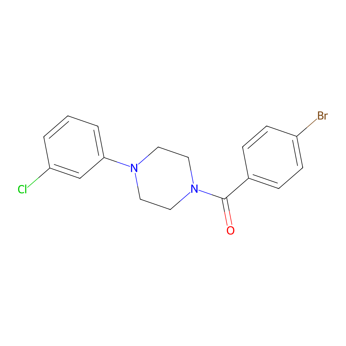 (4-Bromophenyl)-[4-(3-chlorophenyl)piperazin-1-yl]methanone molecular structure, CAS 346690-31-1