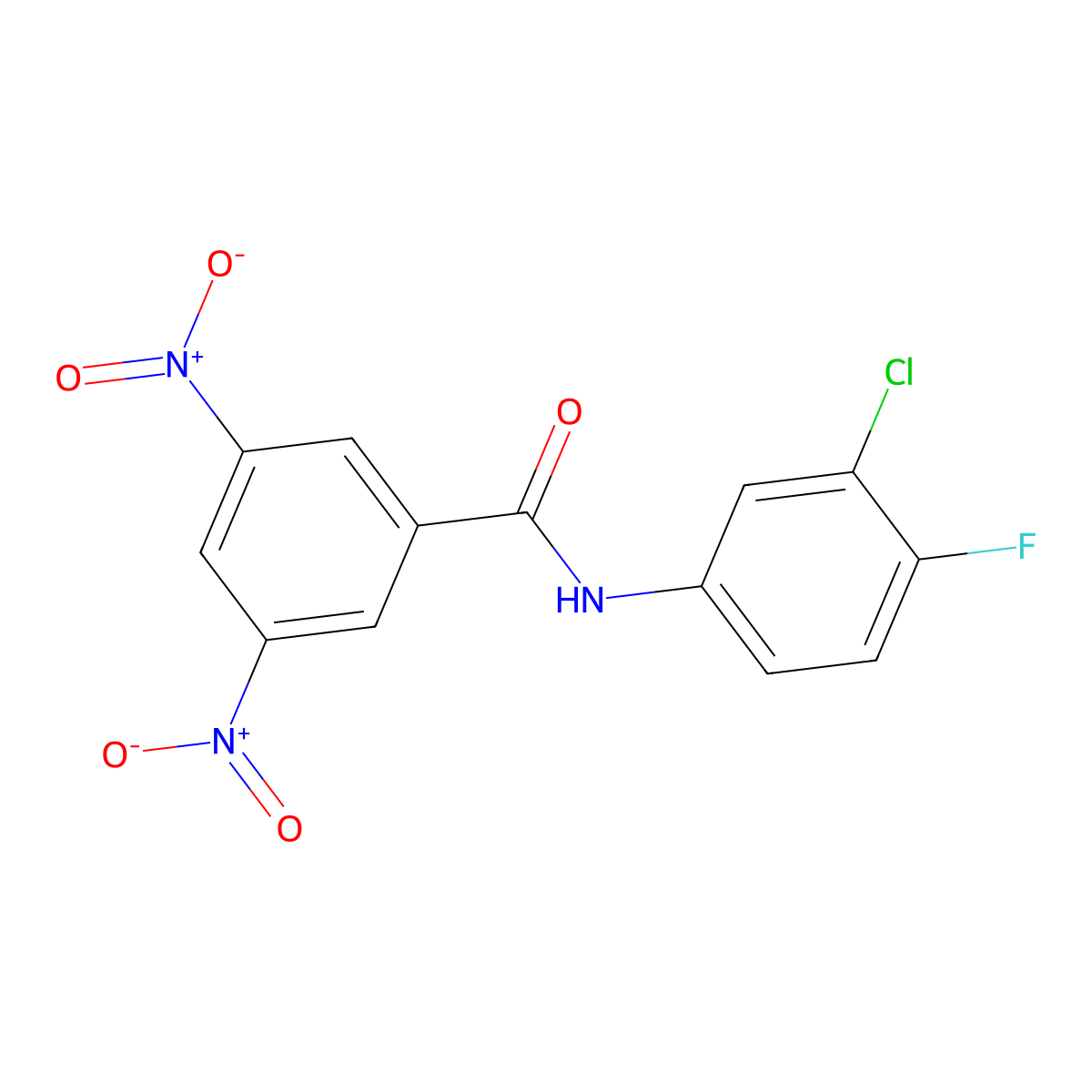 N-(3-chloro-4-fluorophenyl)-3,5-dinitrobenzamide molecular structure, CAS 346692-55-5