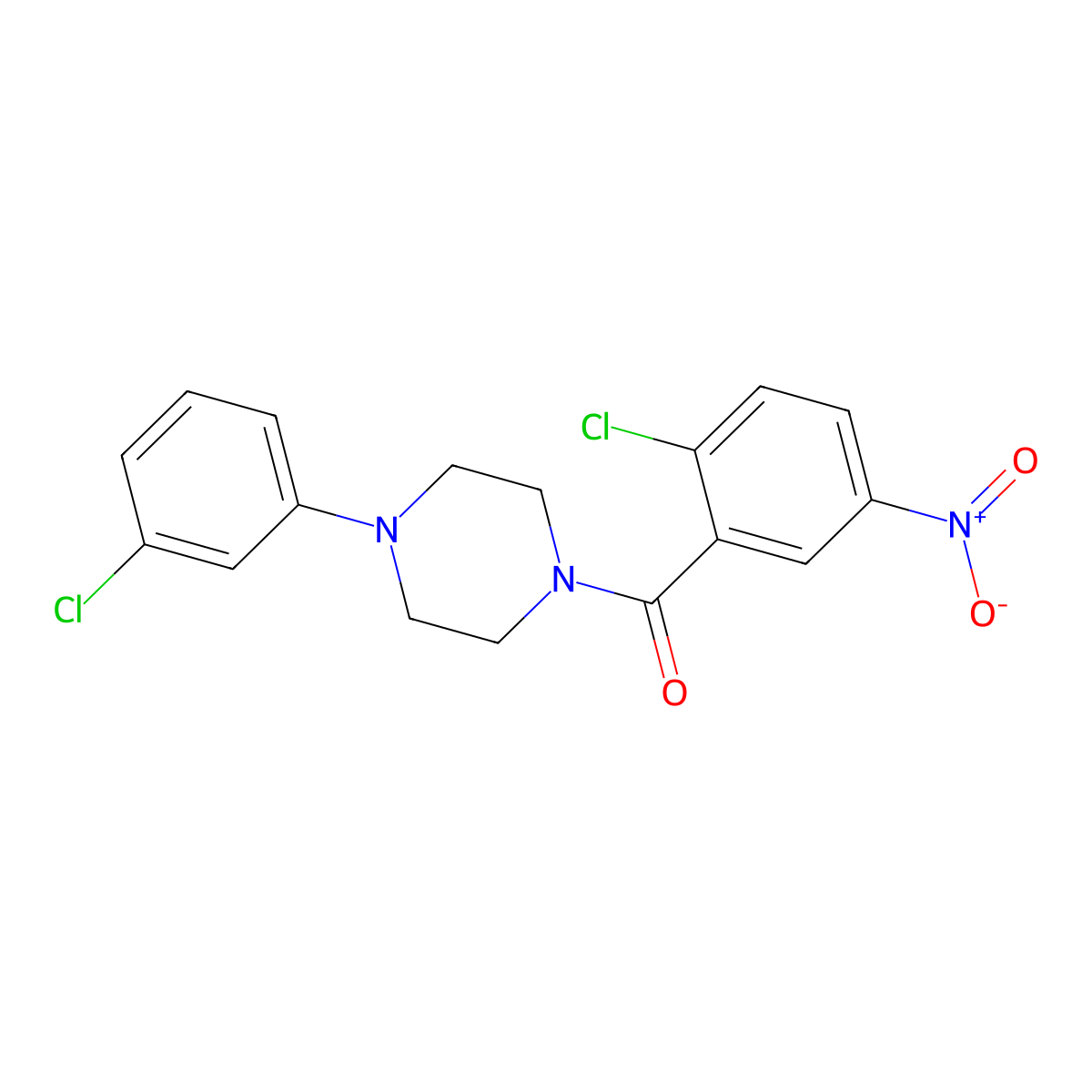 (2-Chloro-5-nitrophenyl)-[4-(3-chlorophenyl)piperazin-1-yl]methanone molecular structure, CAS 346693-83-2