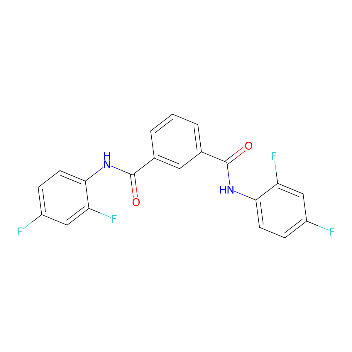 1-N,3-N-bis(2,4-difluorophenyl)benzene-1,3-dicarboxamide molecular structure, CAS 346696-59-1