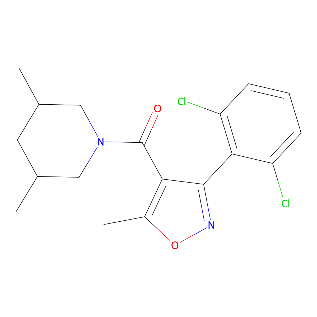 [3-(2,6-Dichlorophenyl)-5-methyl-1,2-oxazol-4-yl](3,5-dimethylpiperidin-1-yl)methanone molecular structure, CAS 346698-73-5