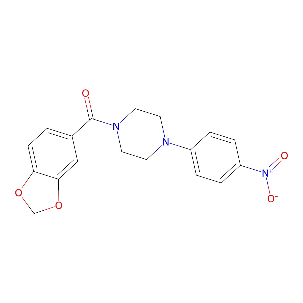 1,3-Benzodioxol-5-yl-[4-(4-nitrophenyl)piperazin-1-yl]methanone molecular structure, CAS 346698-88-2