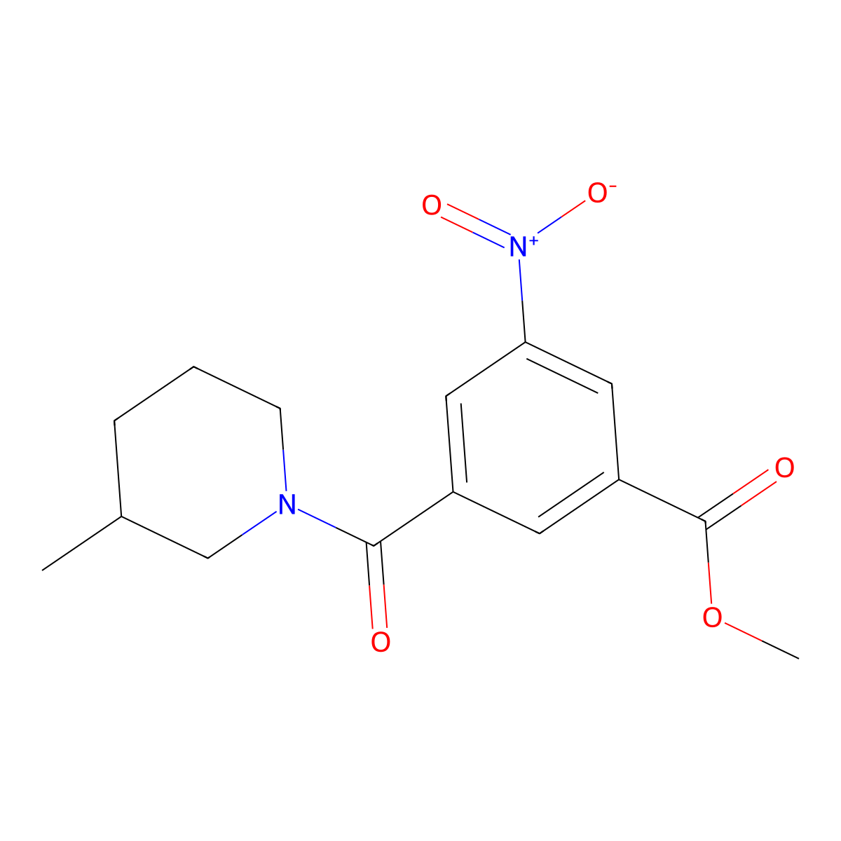 Methyl 3-(3-methylpiperidine-1-carbonyl)-5-nitrobenzoate molecular structure, CAS 346700-14-9