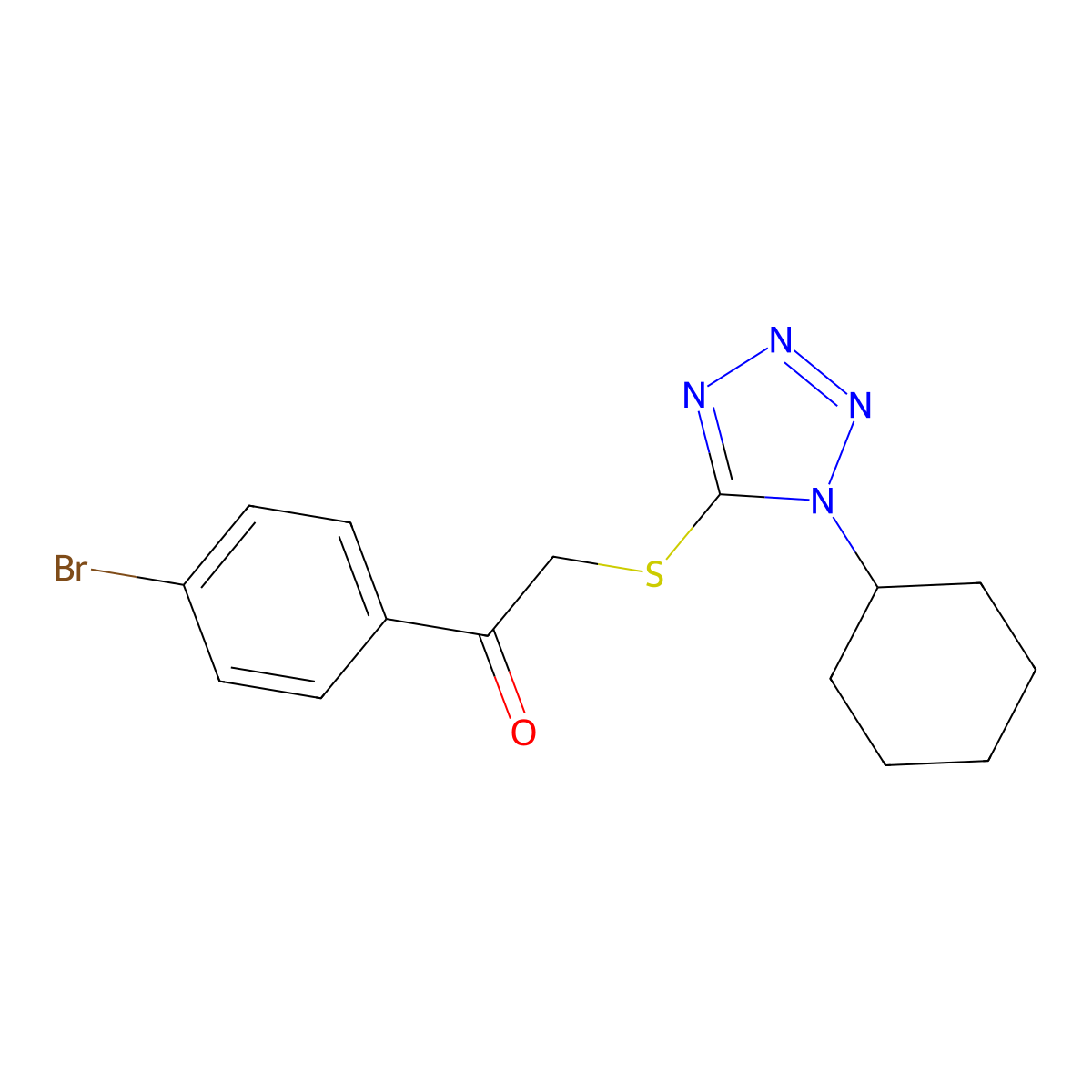 1-(4-Bromophenyl)-2-(1-cyclohexyltetrazol-5-yl)sulfanylethanone molecular structure, CAS 346704-02-7