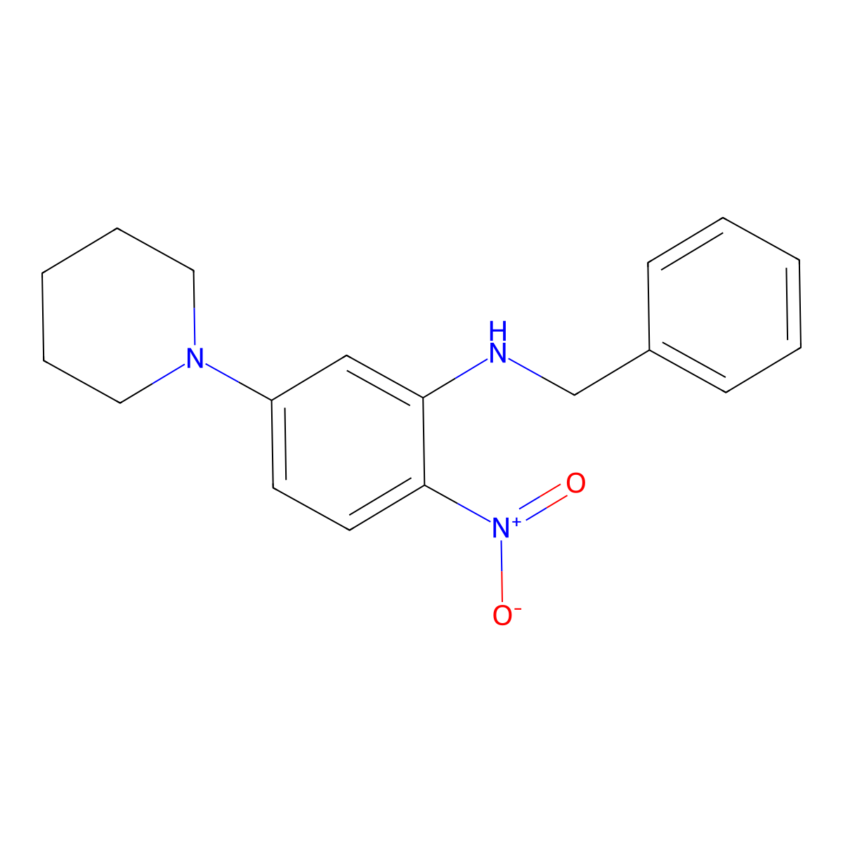 N-benzyl-2-nitro-5-(piperidin-1-yl)aniline molecular structure, CAS 346704-06-1
