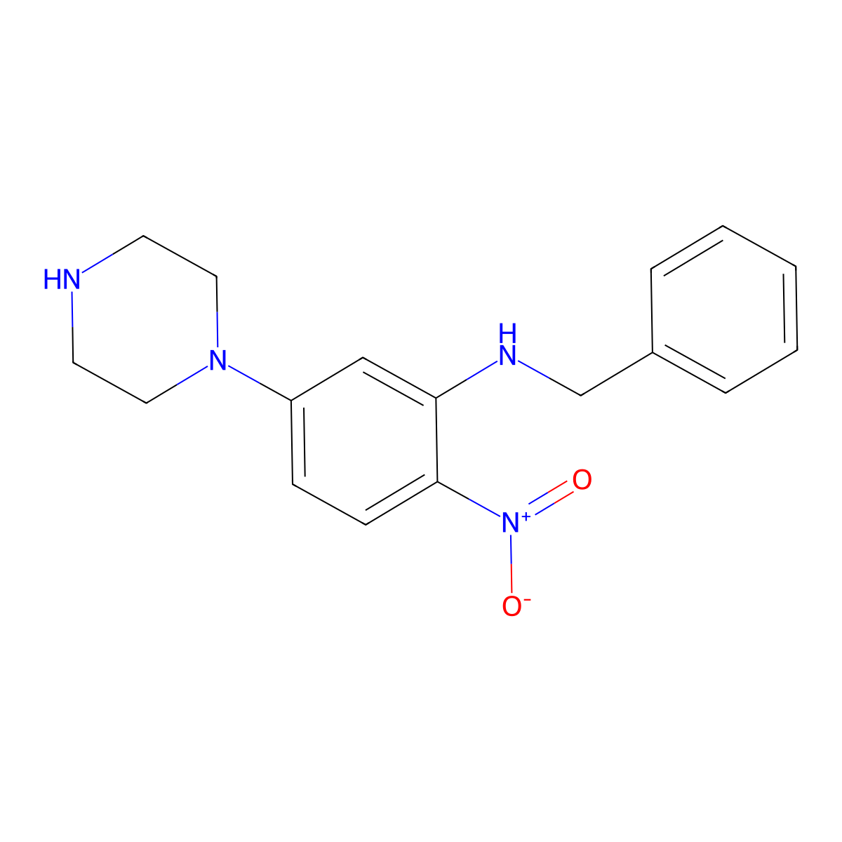 N-benzyl-2-nitro-5-piperazin-1-ylaniline molecular structure, CAS 346704-07-2