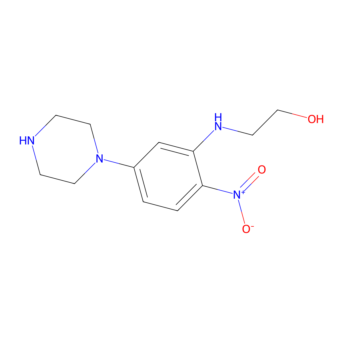 2-[(2-Nitro-5-piperazin-1-ylphenyl)amino]ethanol molecular structure, CAS 346704-09-4