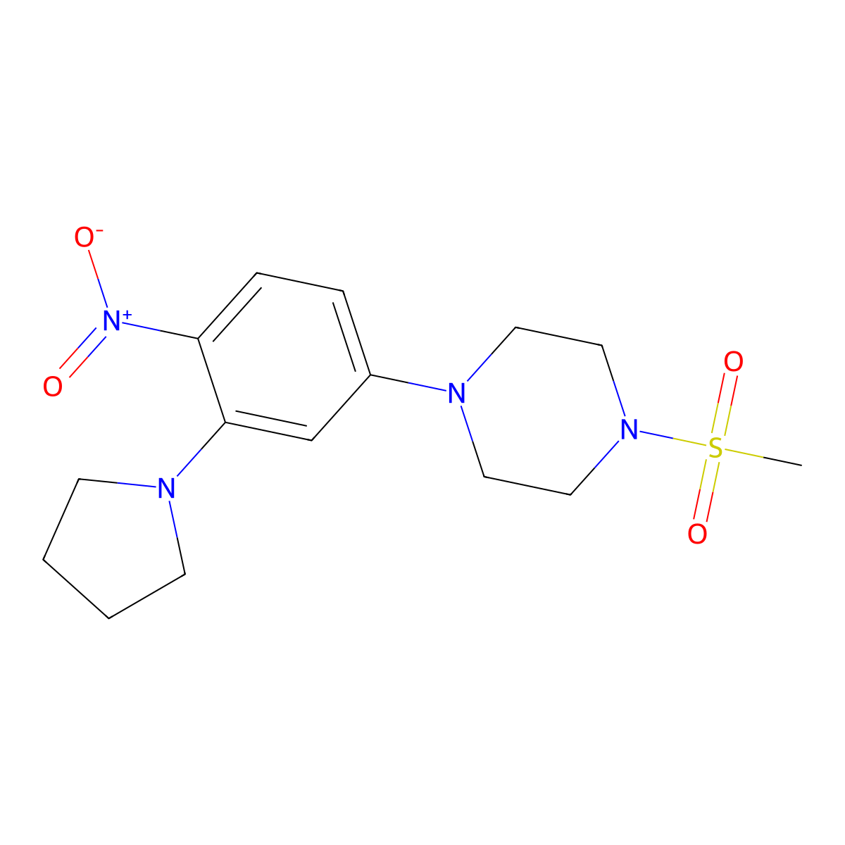 1-Methylsulfonyl-4-(4-nitro-3-pyrrolidin-1-ylphenyl)piperazine molecular structure, CAS 346704-10-7