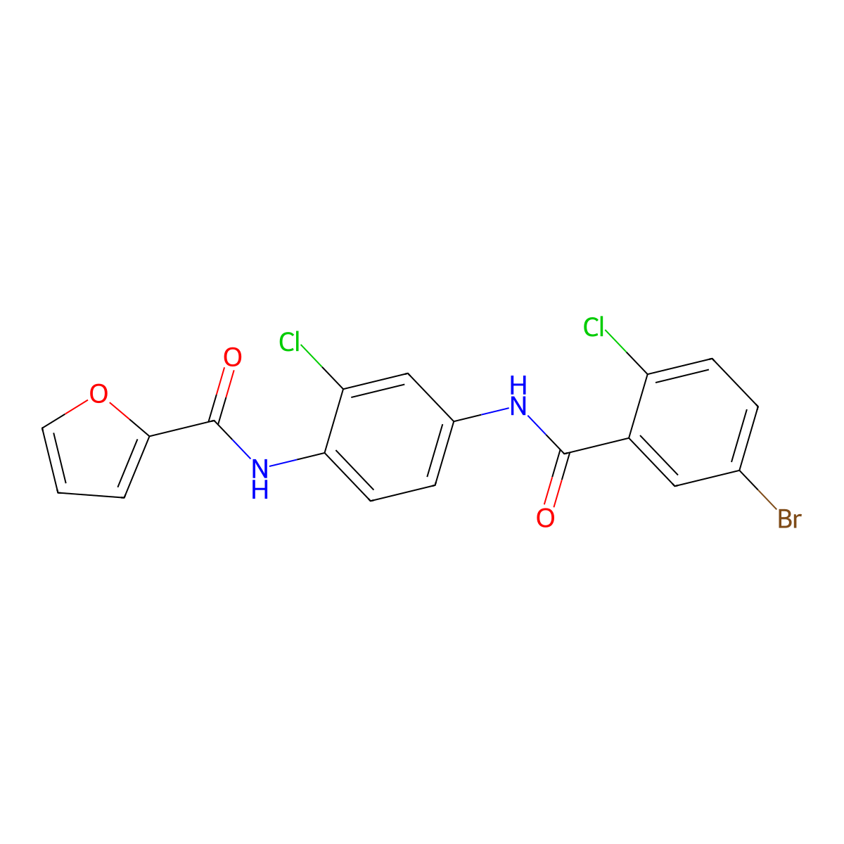 N-[4-[(5-bromo-2-chlorobenzoyl)amino]-2-chlorophenyl]furan-2-carboxamide molecular structure, CAS 346704-17-4