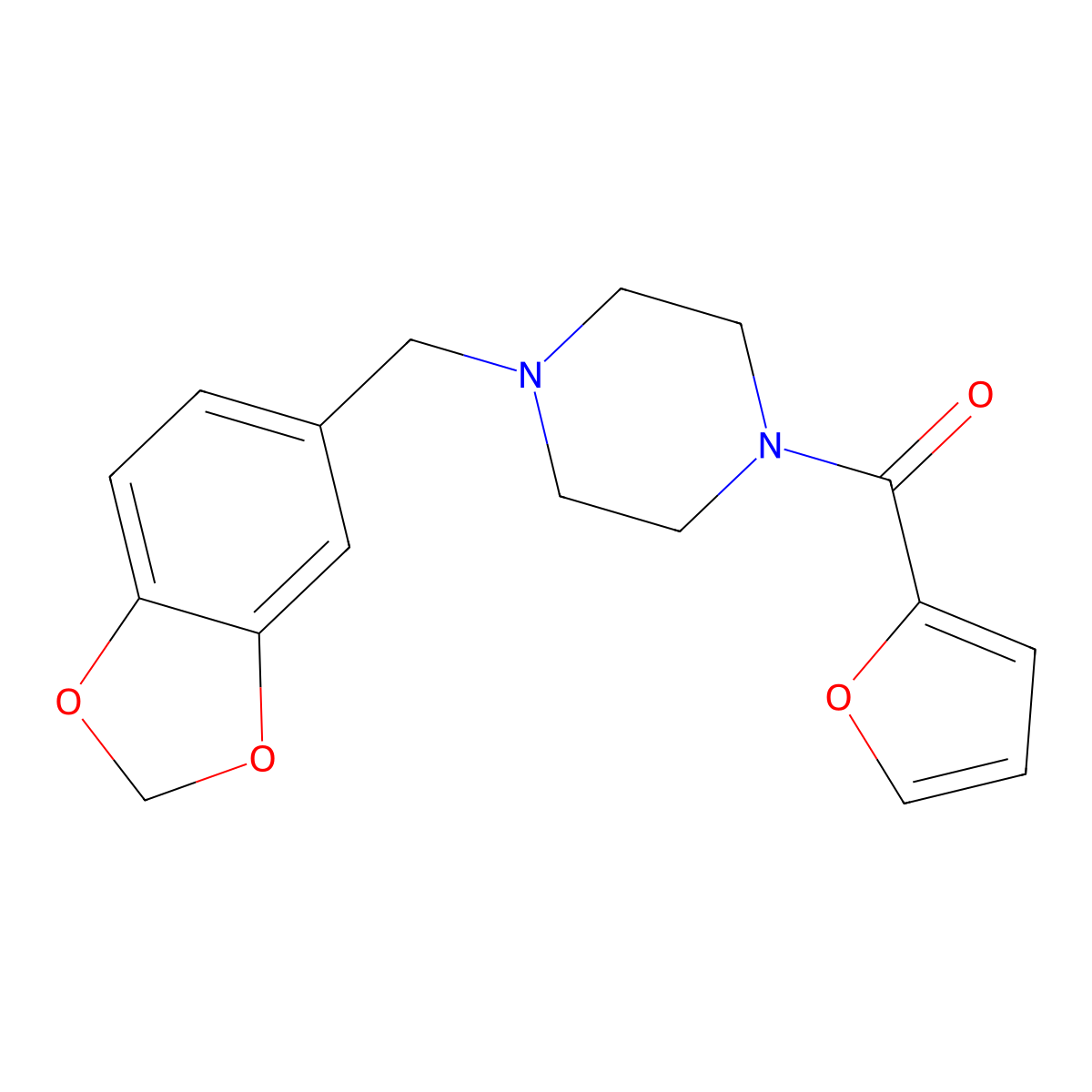[4-(1,3-Benzodioxol-5-ylmethyl)piperazin-1-yl]-(furan-2-yl)methanone molecular structure, CAS 346704-57-2