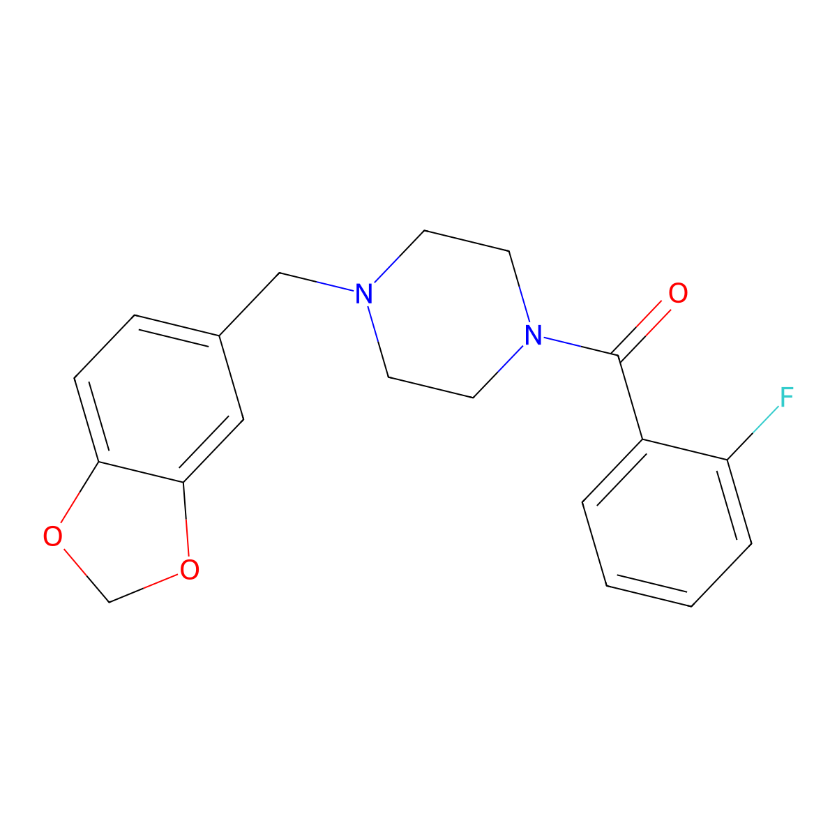 [4-(1,3-Benzodioxol-5-ylmethyl)piperazin-1-yl]-(2-fluorophenyl)methanone molecular structure, CAS 346704-58-3