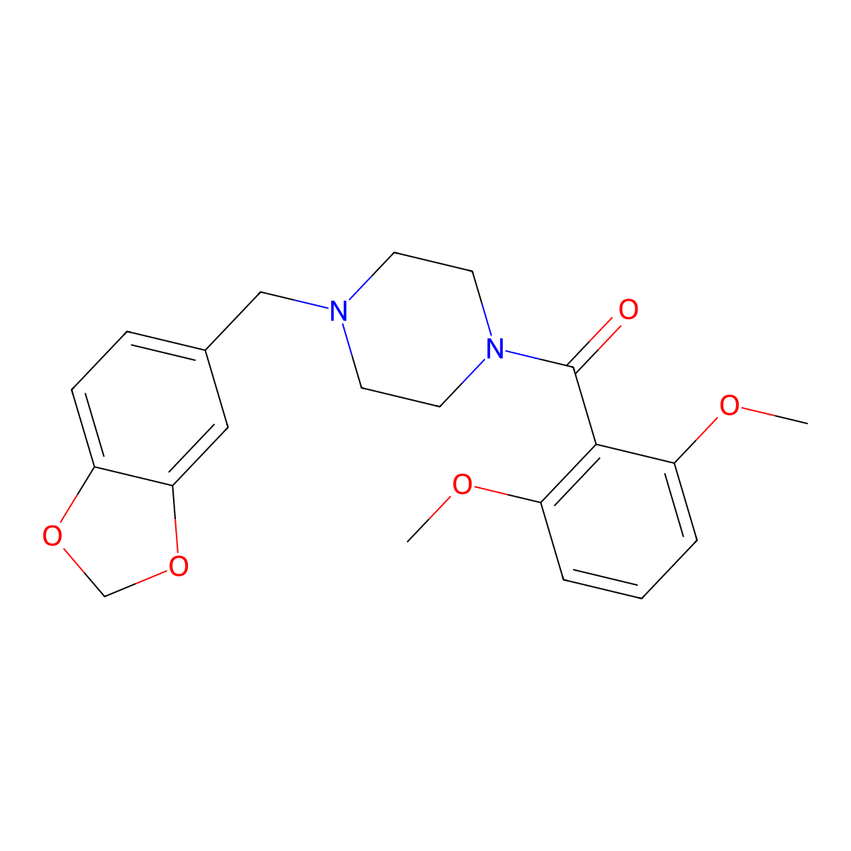 [4-(1,3-Benzodioxol-5-ylmethyl)-1-piperazinyl]-(2,6-dimethoxyphenyl)methanone molecular structure, CAS 346704-61-8