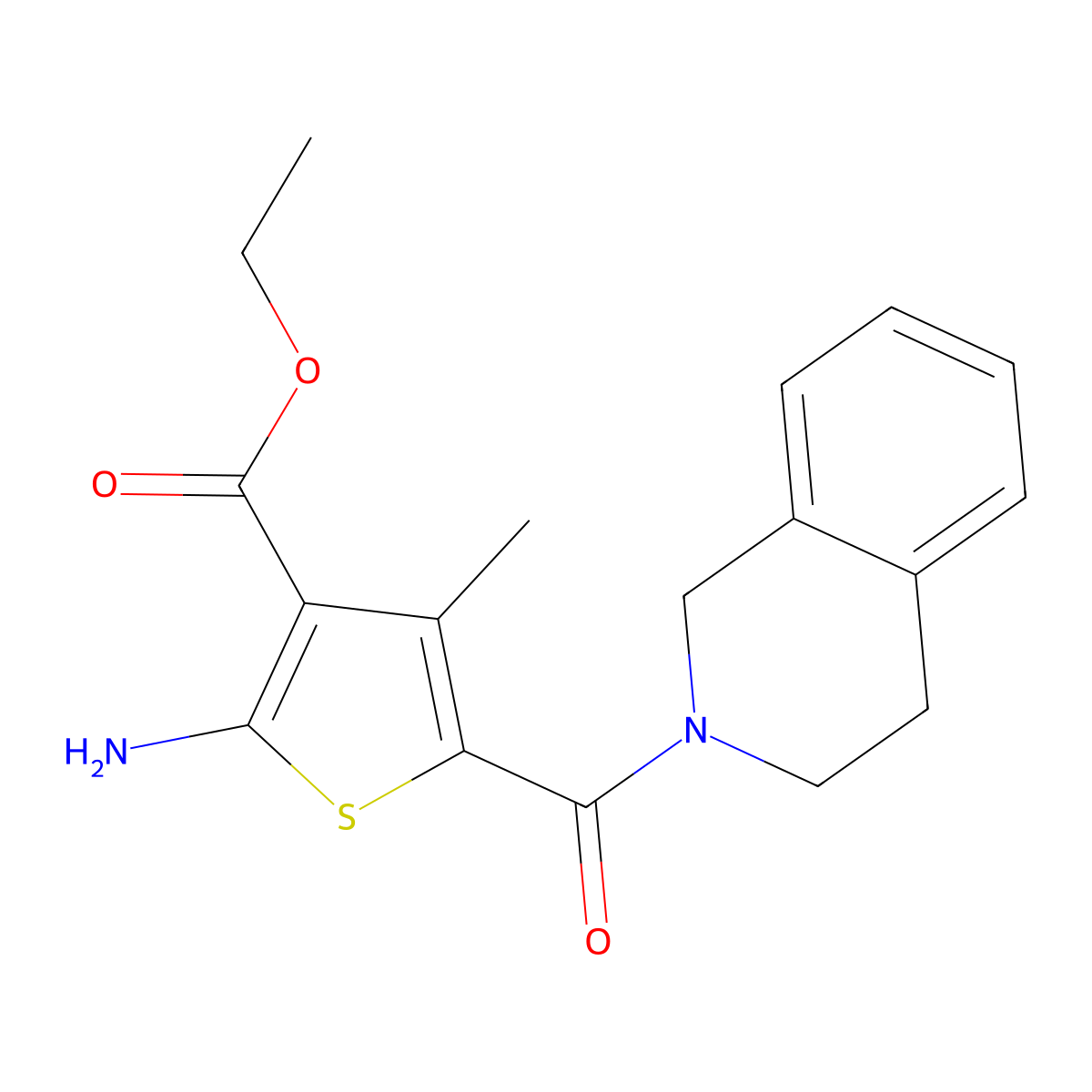 ethyl 2-amino-5-(3,4-dihydroisoquinolin-2(1H)-ylcarbonyl)-4-methylthiophene-3-carboxylate molecular structure, CAS 346714-19-0