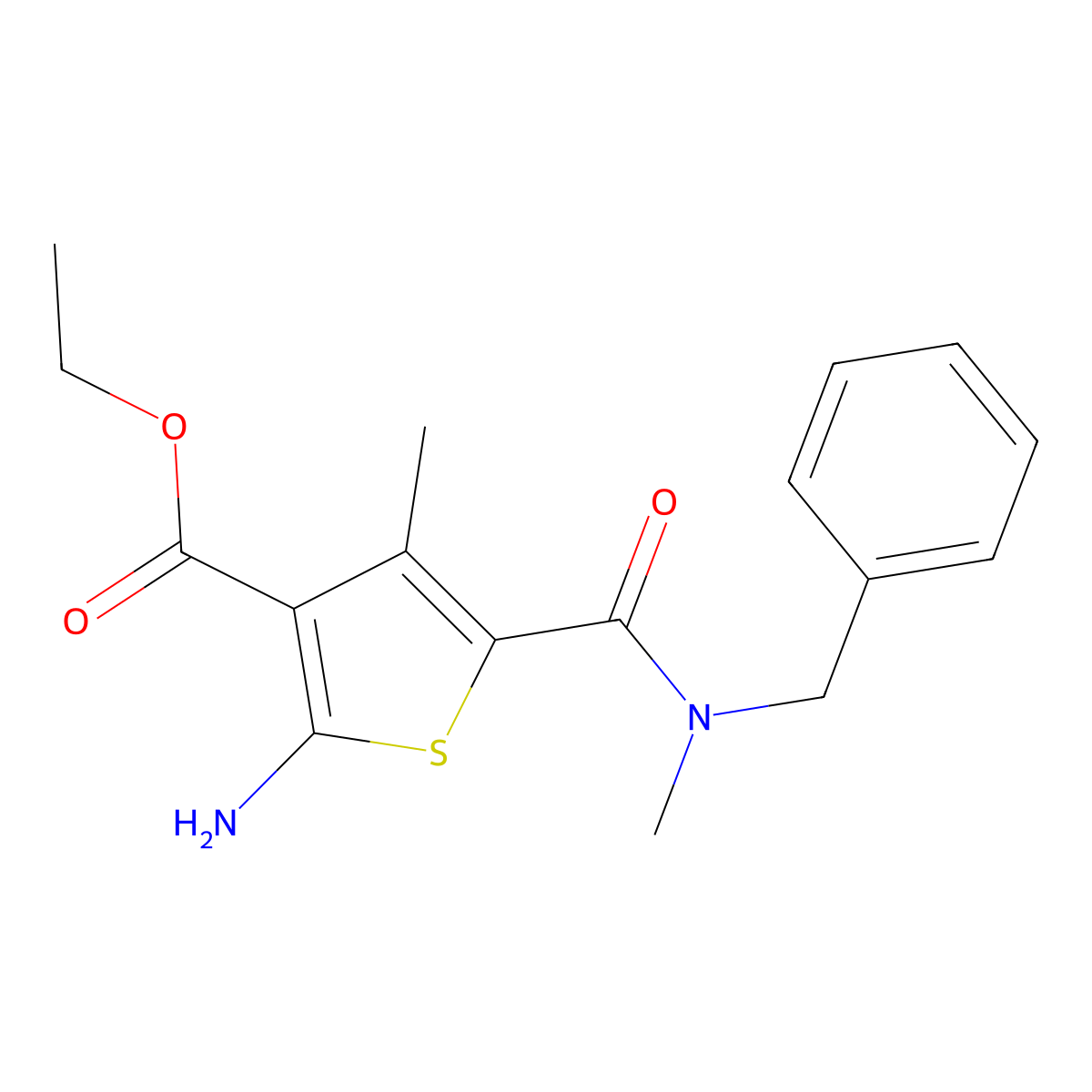 Ethyl 2-amino-5-[benzyl(methyl)carbamoyl]-4-methylthiophene-3-carboxylate molecular structure, CAS 346714-20-3