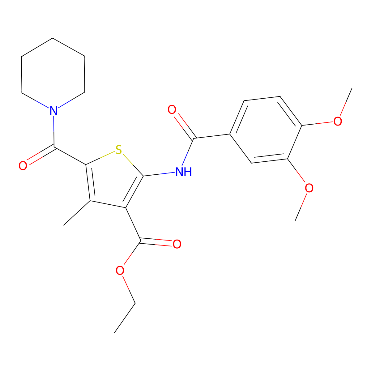 Ethyl 2-(3,4-dimethoxybenzamido)-4-methyl-5-(piperidine-1-carbonyl)thiophene-3-carboxylate molecular structure, CAS 346714-56-5