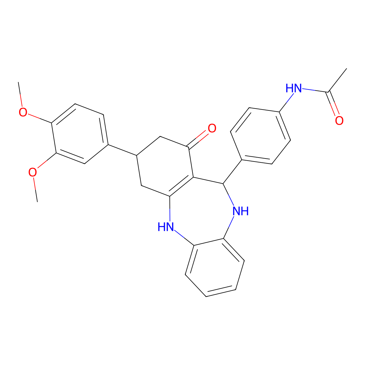N-[4-[9-(3,4-dimethoxyphenyl)-7-oxo-5,6,8,9,10,11-hexahydrobenzo[b][1,4]benzodiazepin-6-yl]phenyl]acetamide molecular structure, CAS 346714-75-8