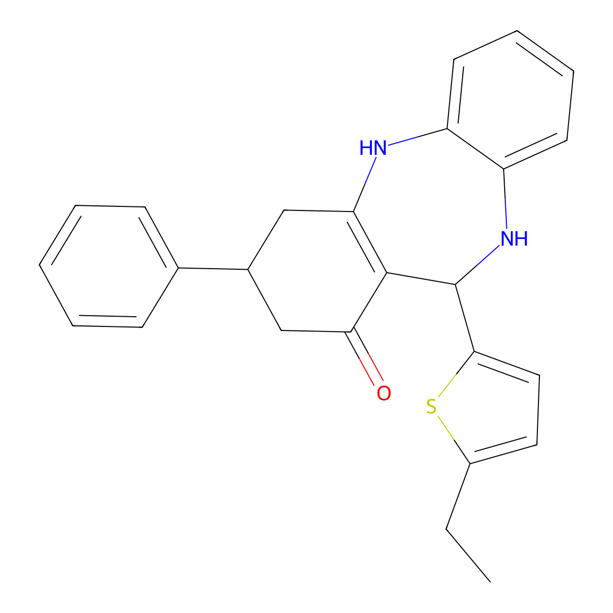 6-(5-Ethylthiophen-2-yl)-9-phenyl-5,6,8,9,10,11-hexahydrobenzo[b][1,4]benzodiazepin-7-one molecular structure, CAS 346714-80-5