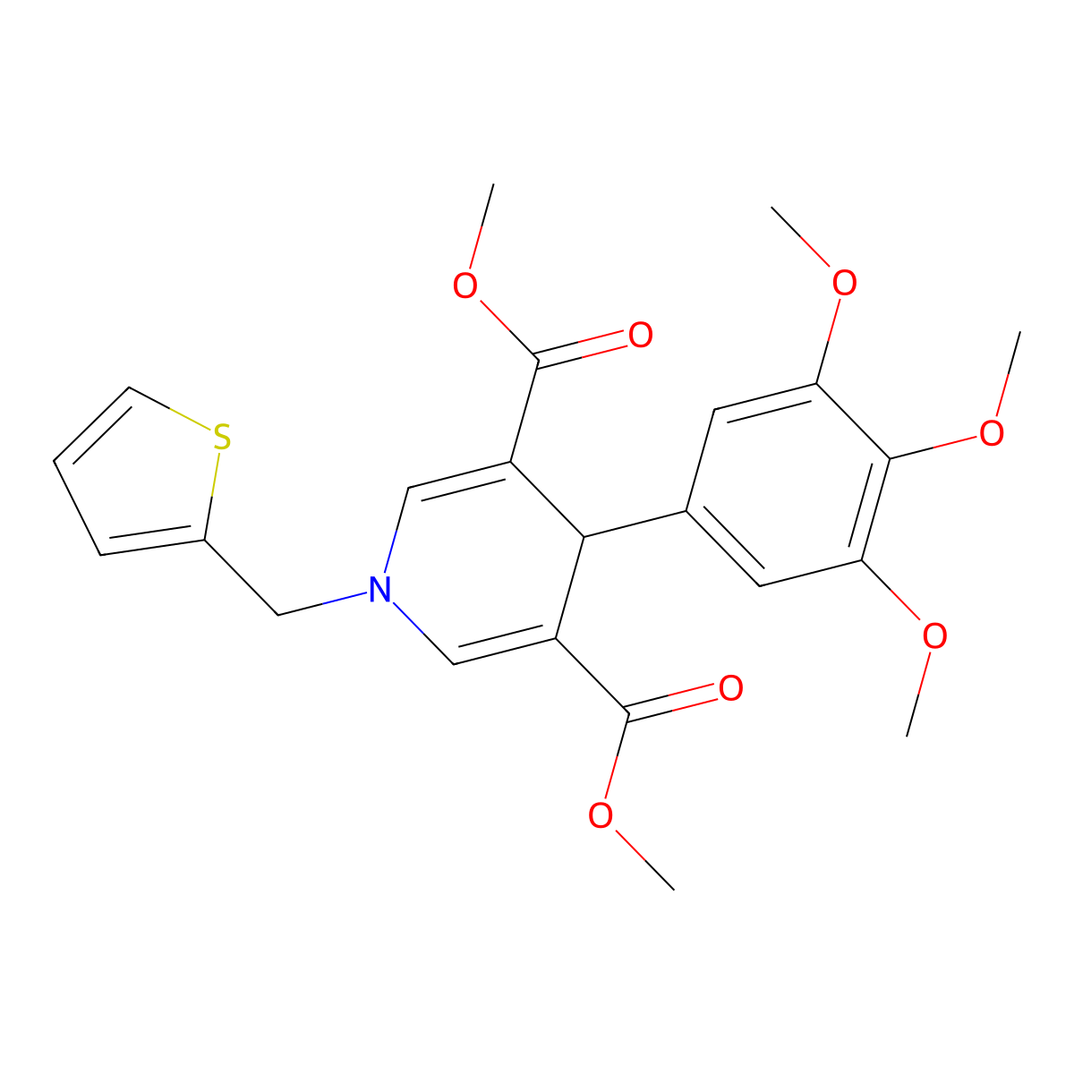 Dimethyl 1-(thiophen-2-ylmethyl)-4-(3,4,5-trimethoxyphenyl)-1,4-dihydropyridine-3,5-dicarboxylate molecular structure, CAS 346714-83-8