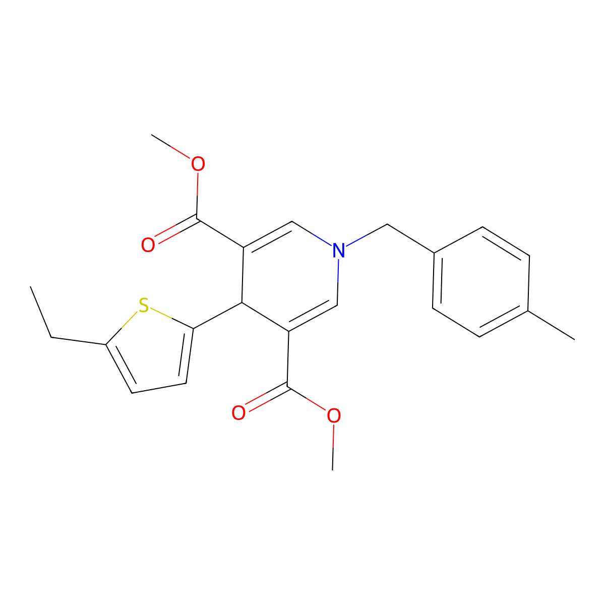Dimethyl 4-(5-ethylthiophen-2-yl)-1-(4-methylbenzyl)-1,4-dihydropyridine-3,5-dicarboxylate molecular structure, CAS 346714-84-9
