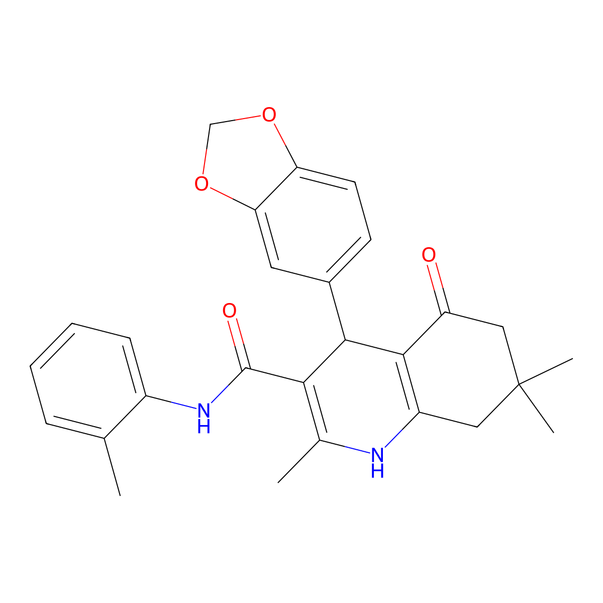 4-(1,3-benzodioxol-5-yl)-2,7,7-trimethyl-N-(2-methylphenyl)-5-oxo-1,4,6,8-tetrahydroquinoline-3-carboxamide molecular structure, CAS 346714-86-1