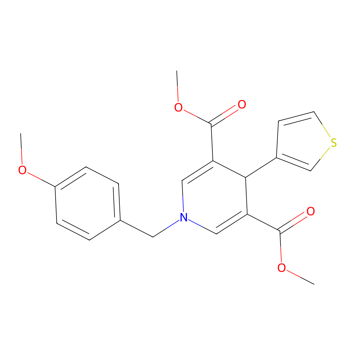 Dimethyl 1-(4-methoxybenzyl)-4-(thiophen-3-yl)-1,4-dihydropyridine-3,5-dicarboxylate molecular structure, CAS 346714-97-4