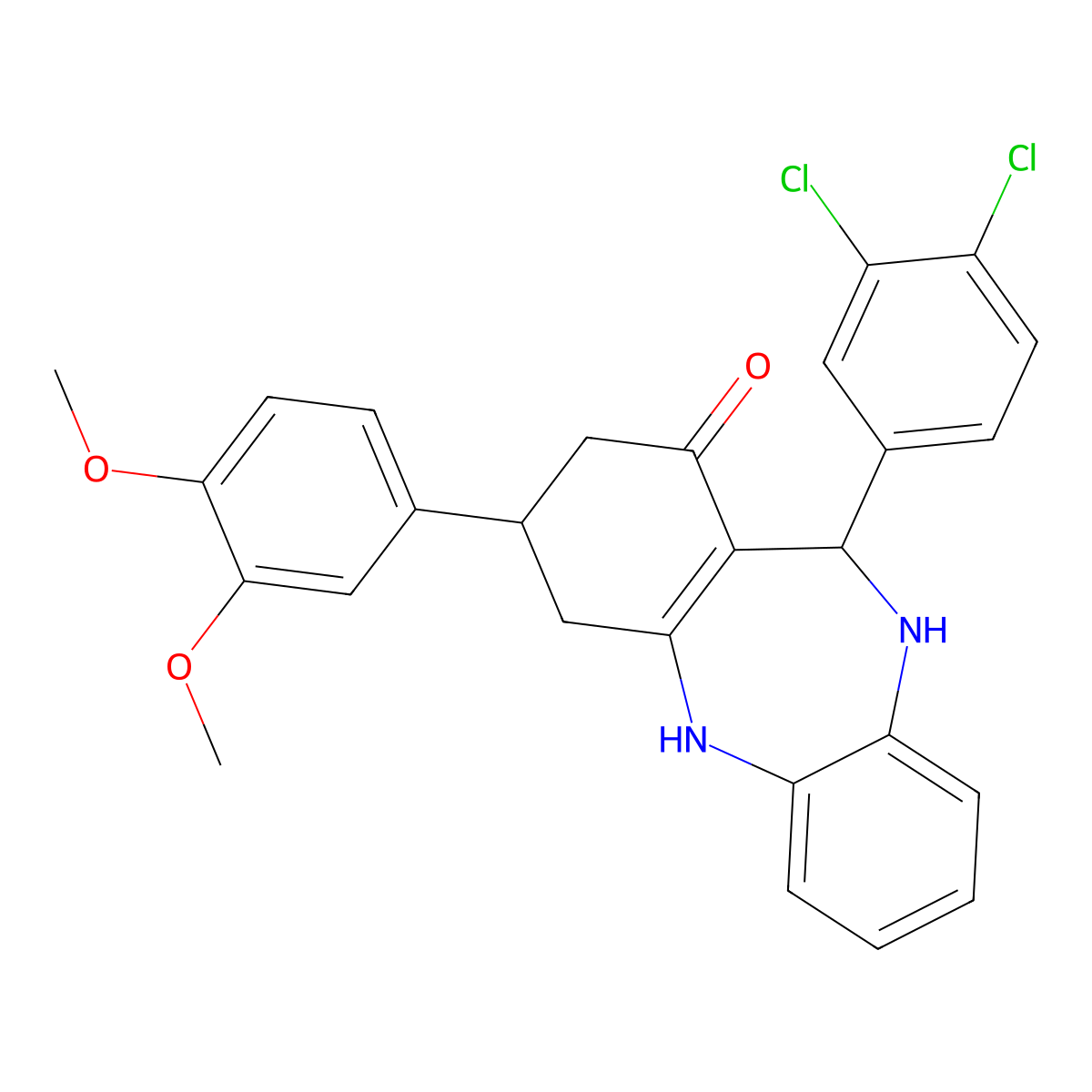 6-(3,4-Dichlorophenyl)-9-(3,4-dimethoxyphenyl)-5,6,8,9,10,11-hexahydrobenzo[b][1,4]benzodiazepin-7-one molecular structure, CAS 346715-02-4