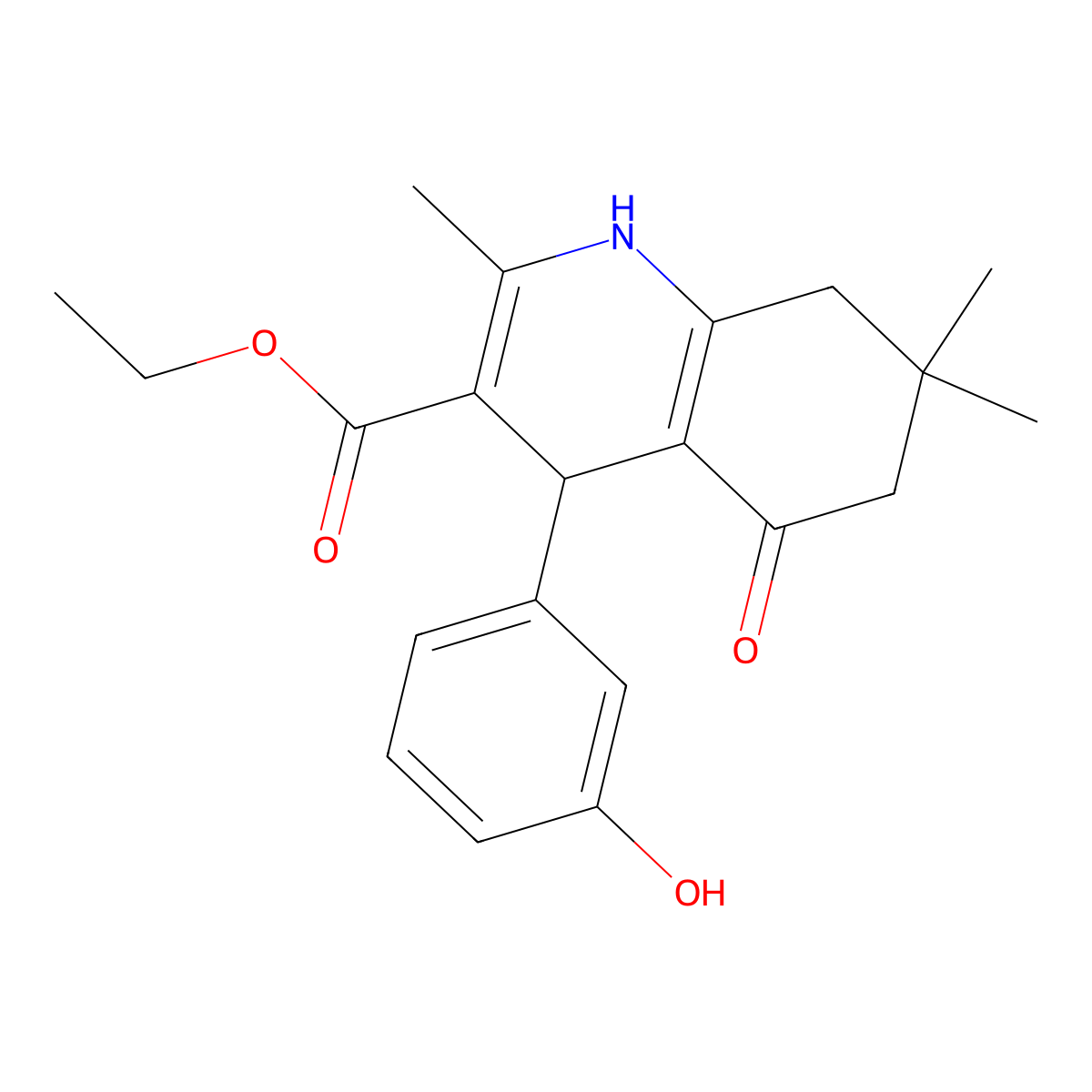 Ethyl 4-(3-hydroxyphenyl)-2,7,7-trimethyl-5-oxo-1,4,5,6,7,8-hexahydroquinoline-3-carboxylate molecular structure, CAS 346715-05-7