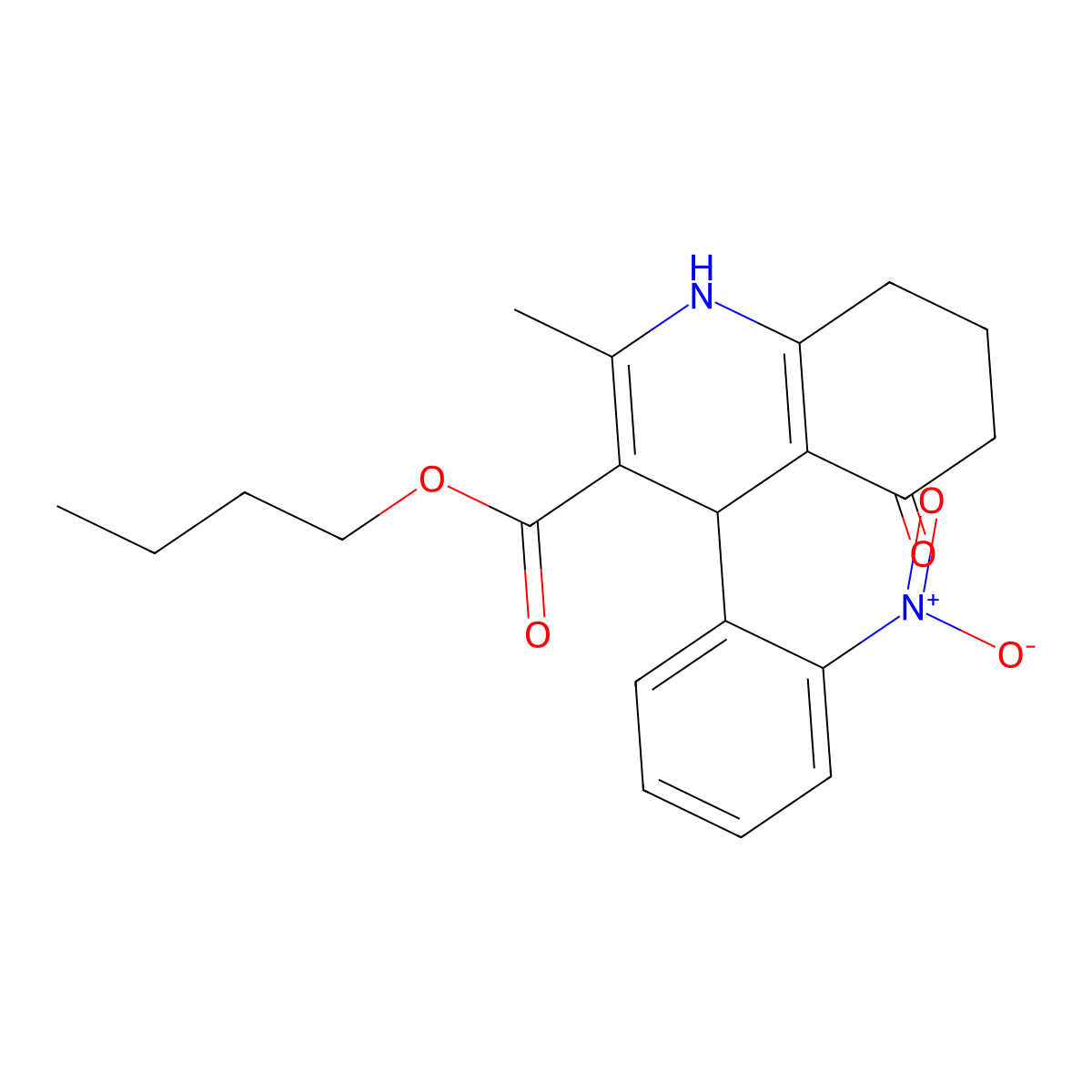Butyl 2-methyl-4-(2-nitrophenyl)-5-oxo-1,4,5,6,7,8-hexahydroquinoline-3-carboxylate molecular structure, CAS 346715-08-0