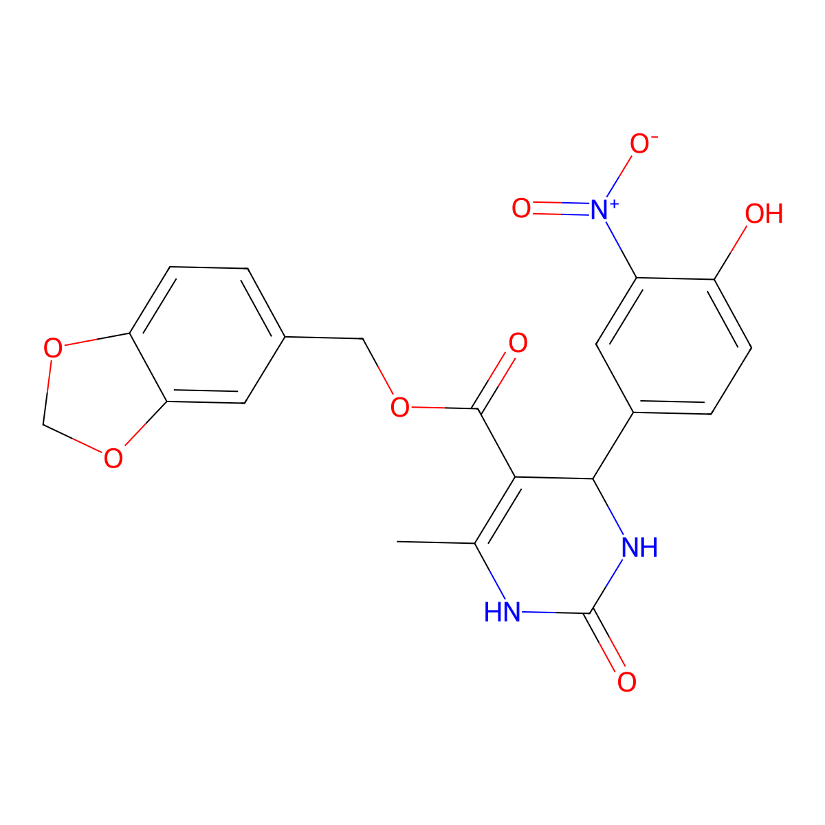 1,3-Benzodioxol-5-ylmethyl 4-(4-hydroxy-3-nitrophenyl)-6-methyl-2-oxo-1,2,3,4-tetrahydropyrimidine-5-carboxylate molecular structure, CAS 346715-14-8